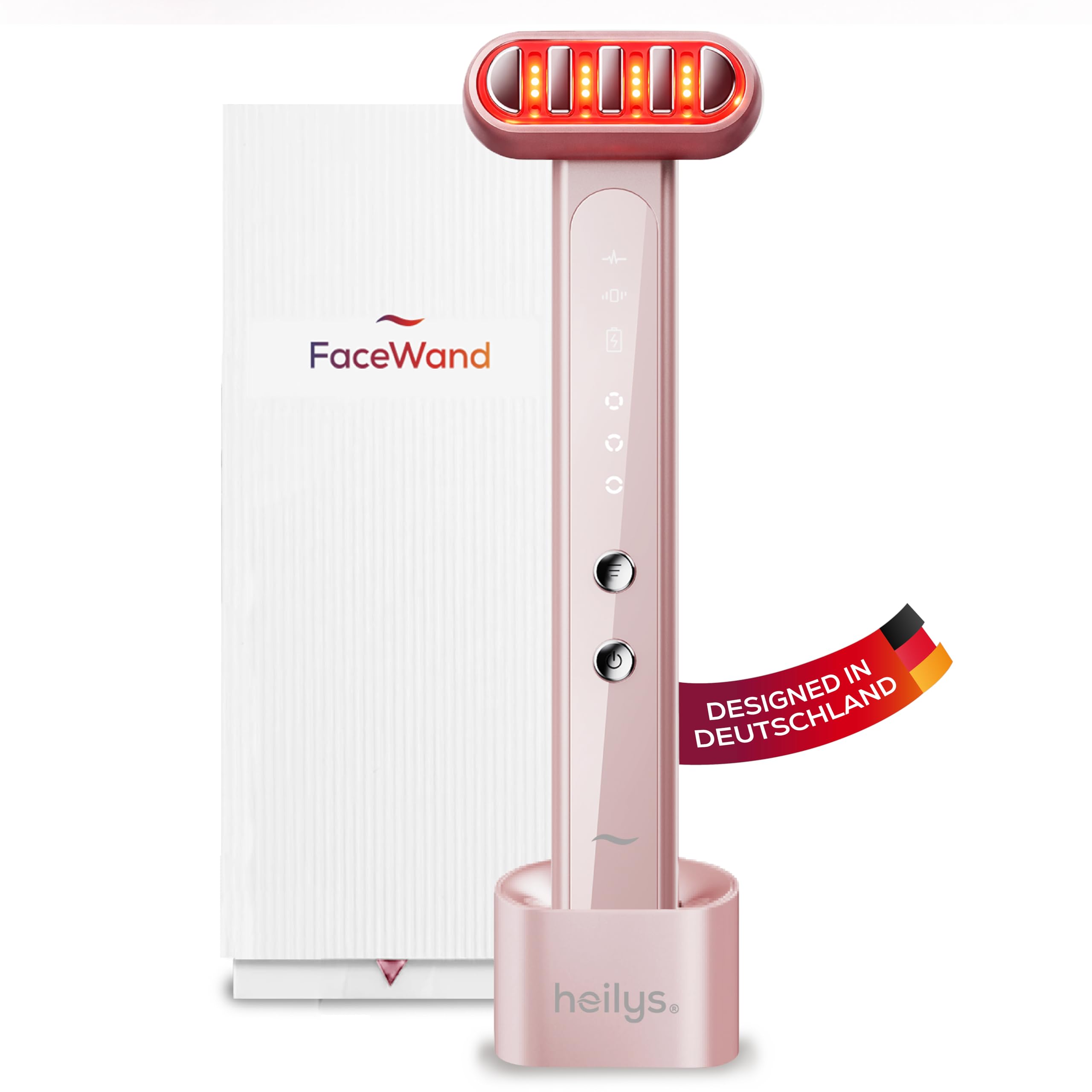 FaceWand – LED Rotlichtlampe mit 465 nm Blaulicht, 630 nm Rotlicht, Violettmodus, EMS, Wärme-, Massagemodus, Anti-Aging, Aknebehandlung, Hautverjüngung, Kabellos, Ergonomisch, Lichttherapie Ge