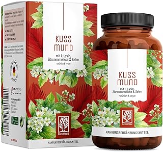 L-Lysin 1000 mg hochdosiert - L-Lysin Komplex mit Zitronenmelisse und Selen – Hochdosierte L-Lysin Kapseln - Naturtreu Kussmund vegan & laborgeprüft