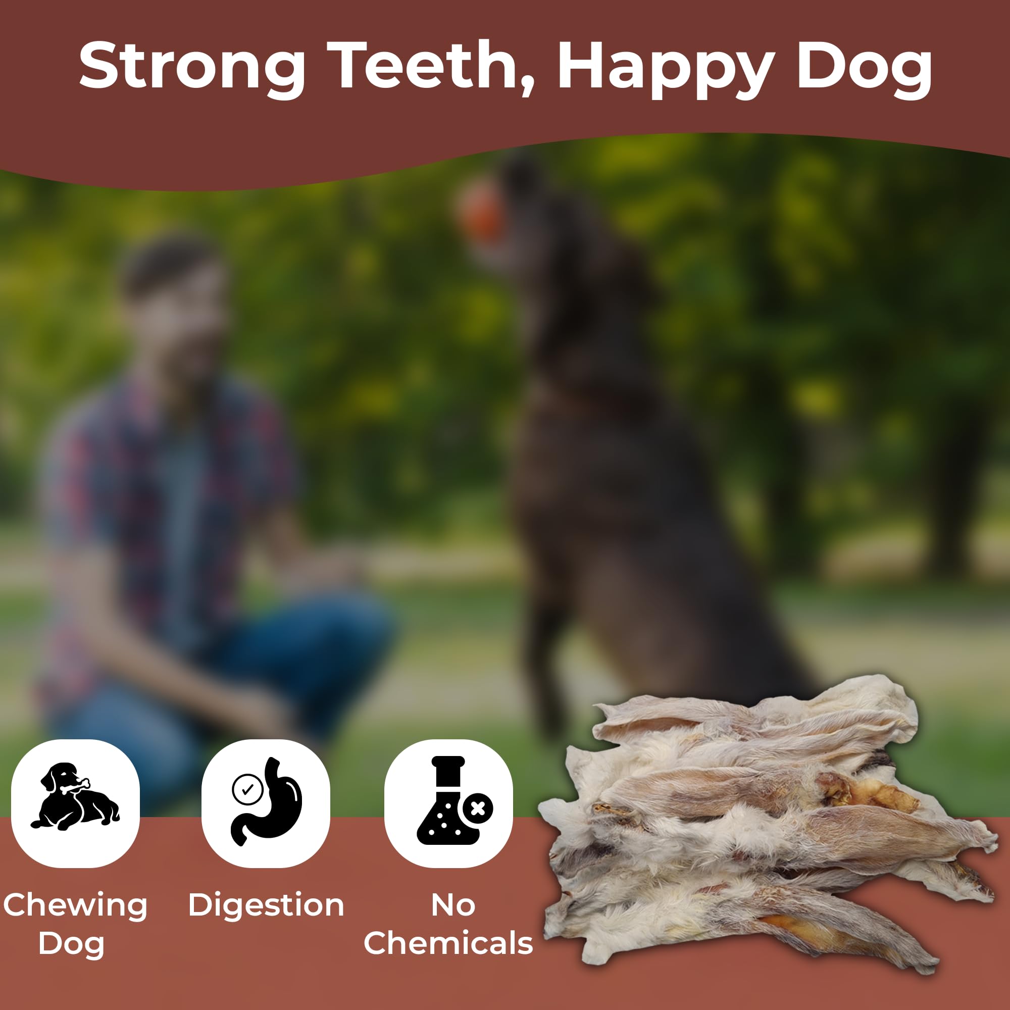 Natures Nurtured Rabbit Ears with Fur for Dogs, Natural Chew Treats for Dental Health Digestion - Image 3