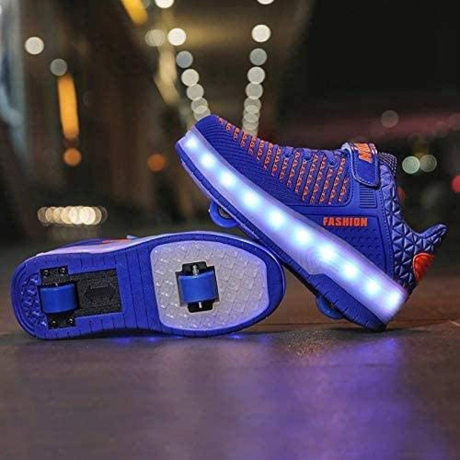 Zapatillas De Skate LED con Ruedas Dobles Zapatillas De Skate Zapatillas con Ruedas LED Niños Niños Niñas Gimnasia Al Aire Libre Zapatillas De Moda Técnica,Blue-32 EU