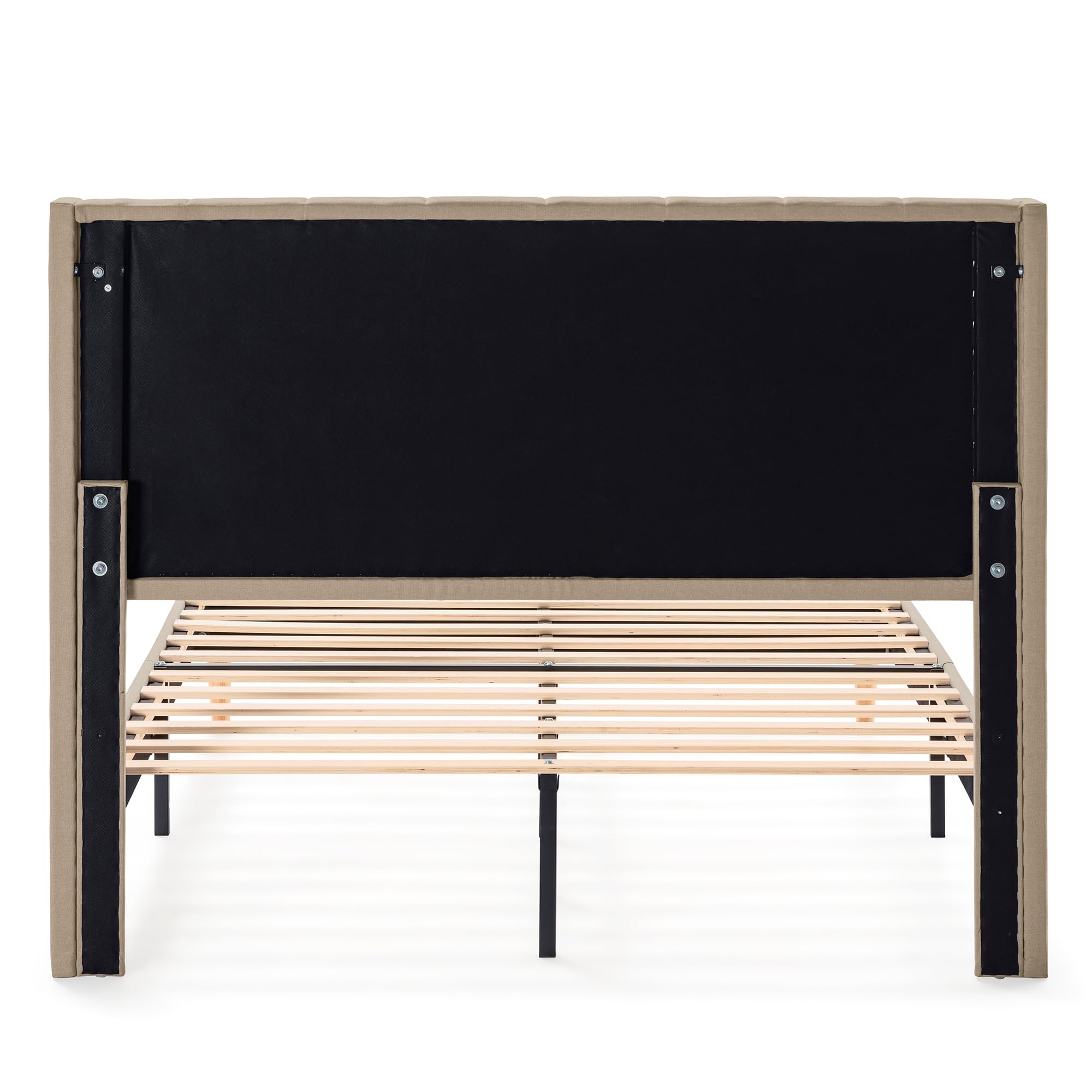 HOMN LIVING Estructura de Cama tapizada Noelia de 30 cm, Base para colchón 150x190 cm, Somier de láminas de Madera, Montaje Sencillo, Beige
