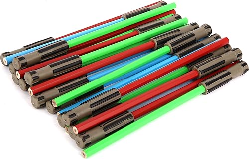Miniatura 8 de L LIFETIME Lápices de sable de luz para fiestas, paquete de 24 lápices azules, rojos, verdes con parte superior de borrador 3D, suministros de bolsa