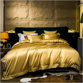 FGHOEV Satin Bedding Set Of 4 Cotton Duvet Covers with Silk Bedspreads Pillowcases (Color : D, Size : 200X220cm 4Pcs)