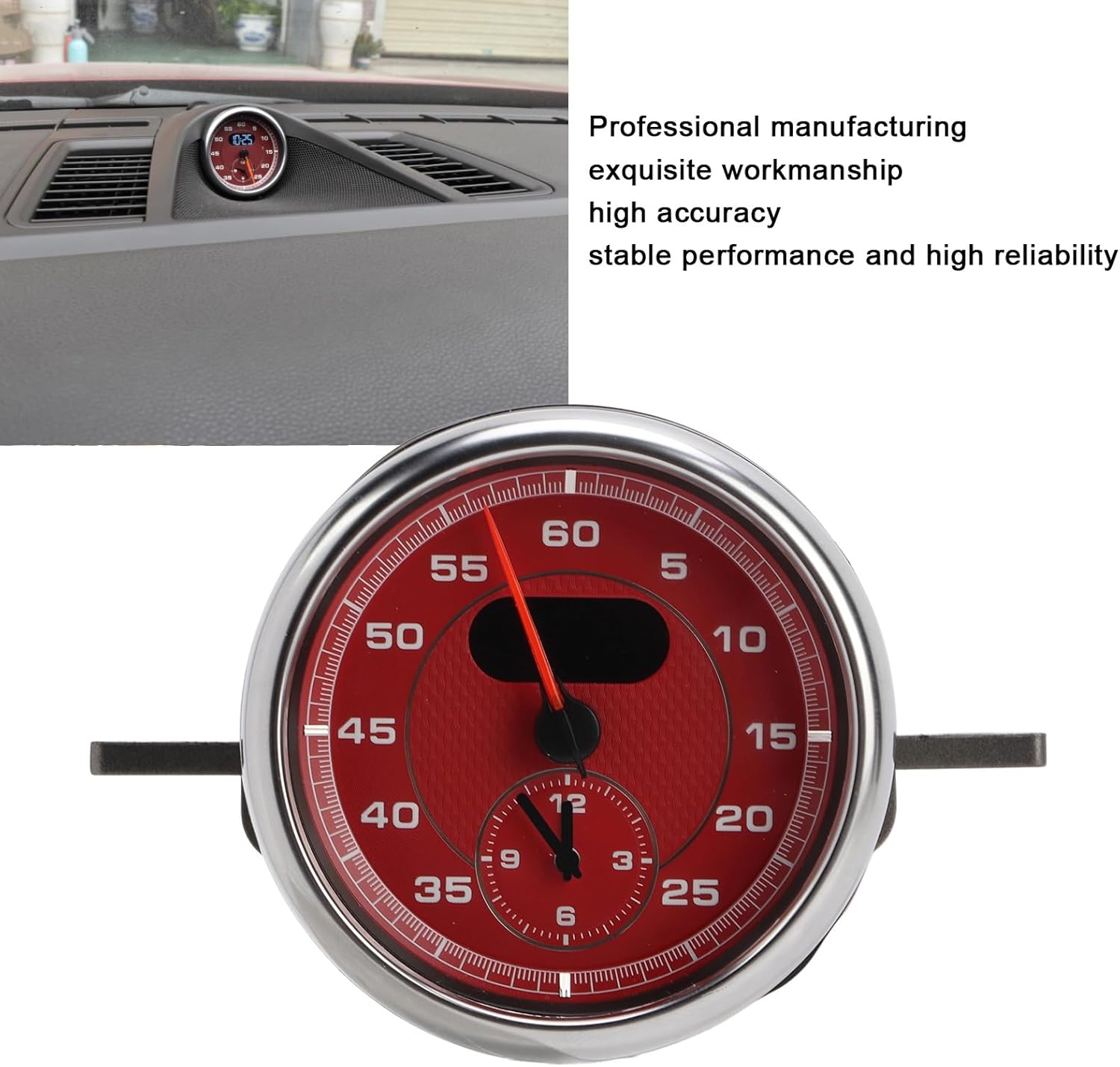 Dashboard Gauge Clock Replacement for 718 911 with ABS Material, High Accuracy and Easy Installation, Professional Manufacturing (Bright red)