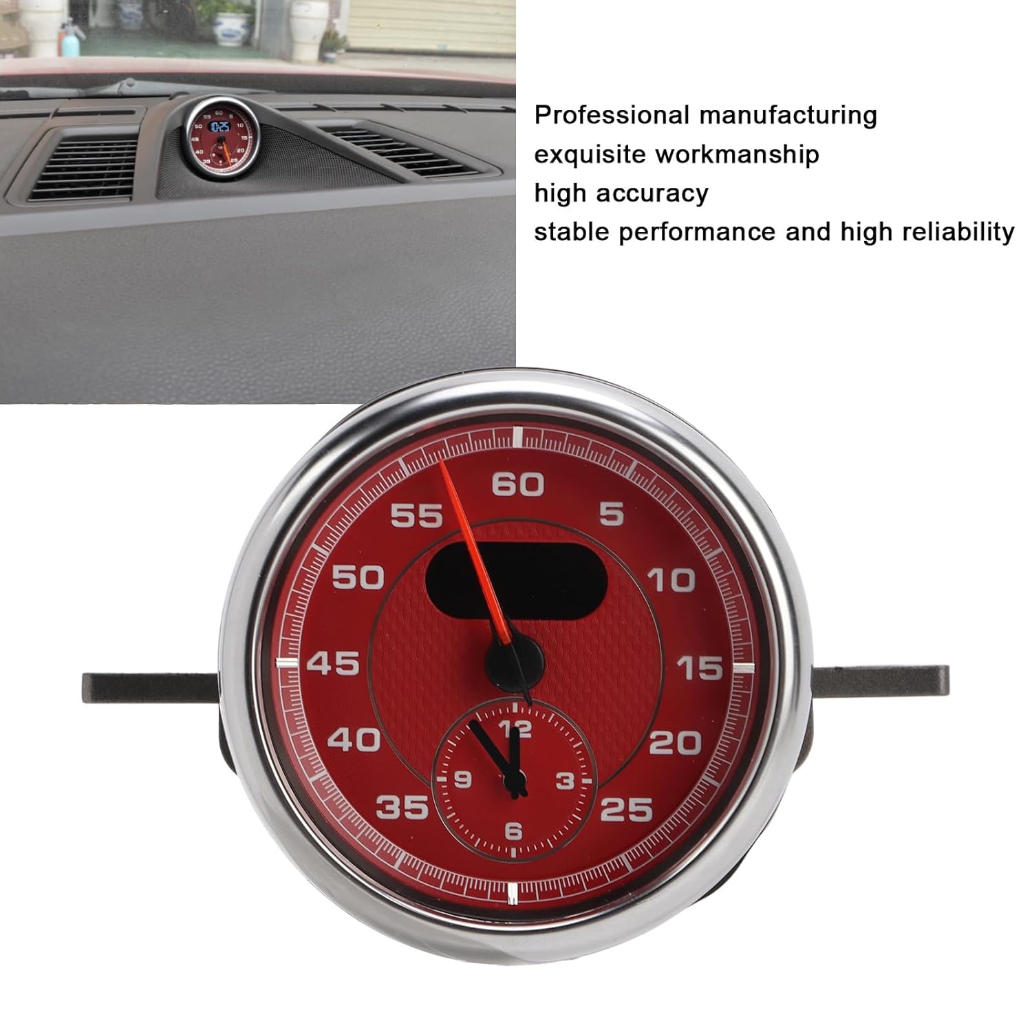 ABS Dashboard Gauge Clock Car Interior Accessory Replacement for 718 911 Dashboard Gauge ClockDashboard Lap TimerCar Dashboard StopwatchCar Meter (Bright red)