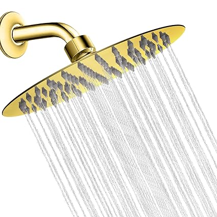 NearMoon Rain Shower Head, Ultra-Thin Design-Pressure Boosting, Awesome Some Experience, High Pressure High Flow Stainless Steel Rainfall Shower Head (8 Inch,Chrome Gold)