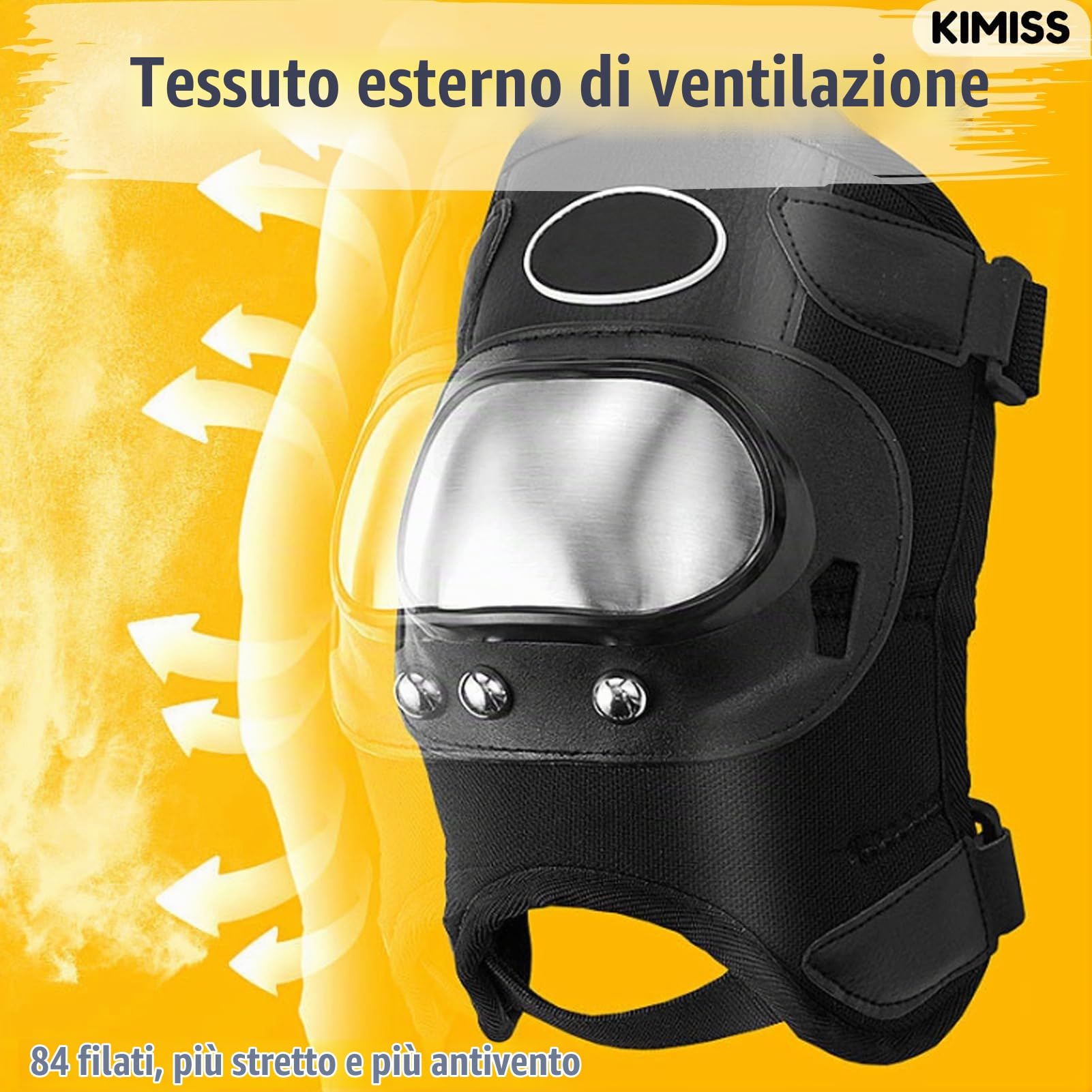 KIMISS 2 pezzi Ginocchiere Motocross Adulti Acciaio Inox - Parastinchi ATV/Moto con Cinghie Regolabili, Leggero & Antiumido (Nero)