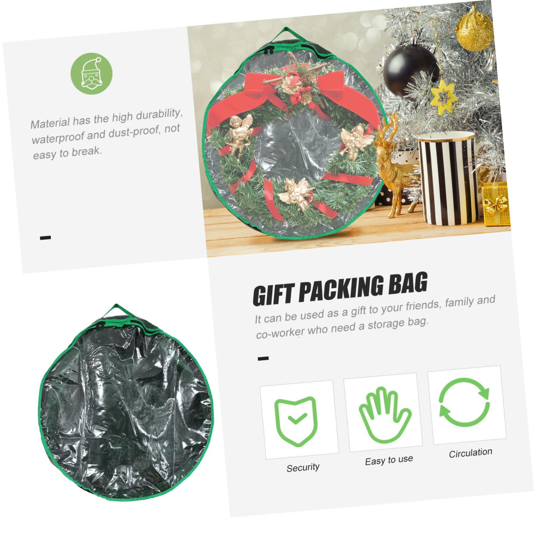 Ciieeo 1pc Wreath Holder with Clear Window Christmas Wreath Storage Bag Holiday Garland Organizer for Wedding Party Supplies for Friends Family