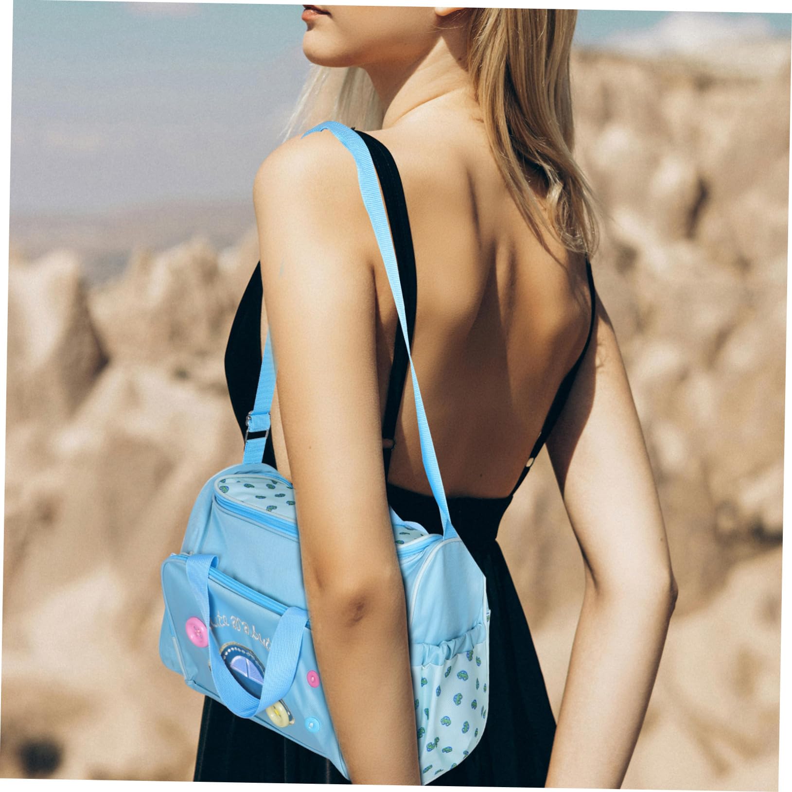4-in-1 Multifunktions Wickeltasche Satz für Mütter Großer Oxford Stoff Himmelblau Reise Babytasche mit Wickelunterlage und Babyflaschenhalter