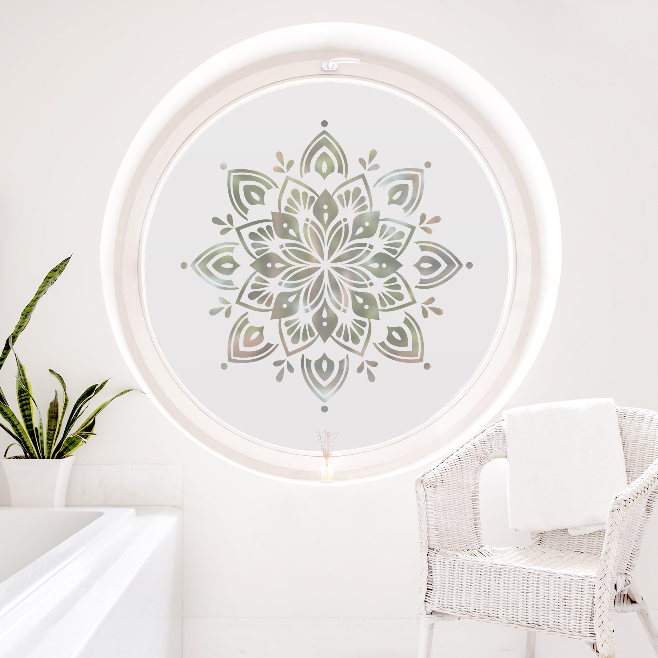 Fensterfolie statisch haftend Spirituell Sichtschutz Milchglas - Made in Germany - Mandala Orientalisch Blickdicht Scheibe Innen Schlafzimmer Wohnzimmer Küche Glas 1695 (80x80cm)