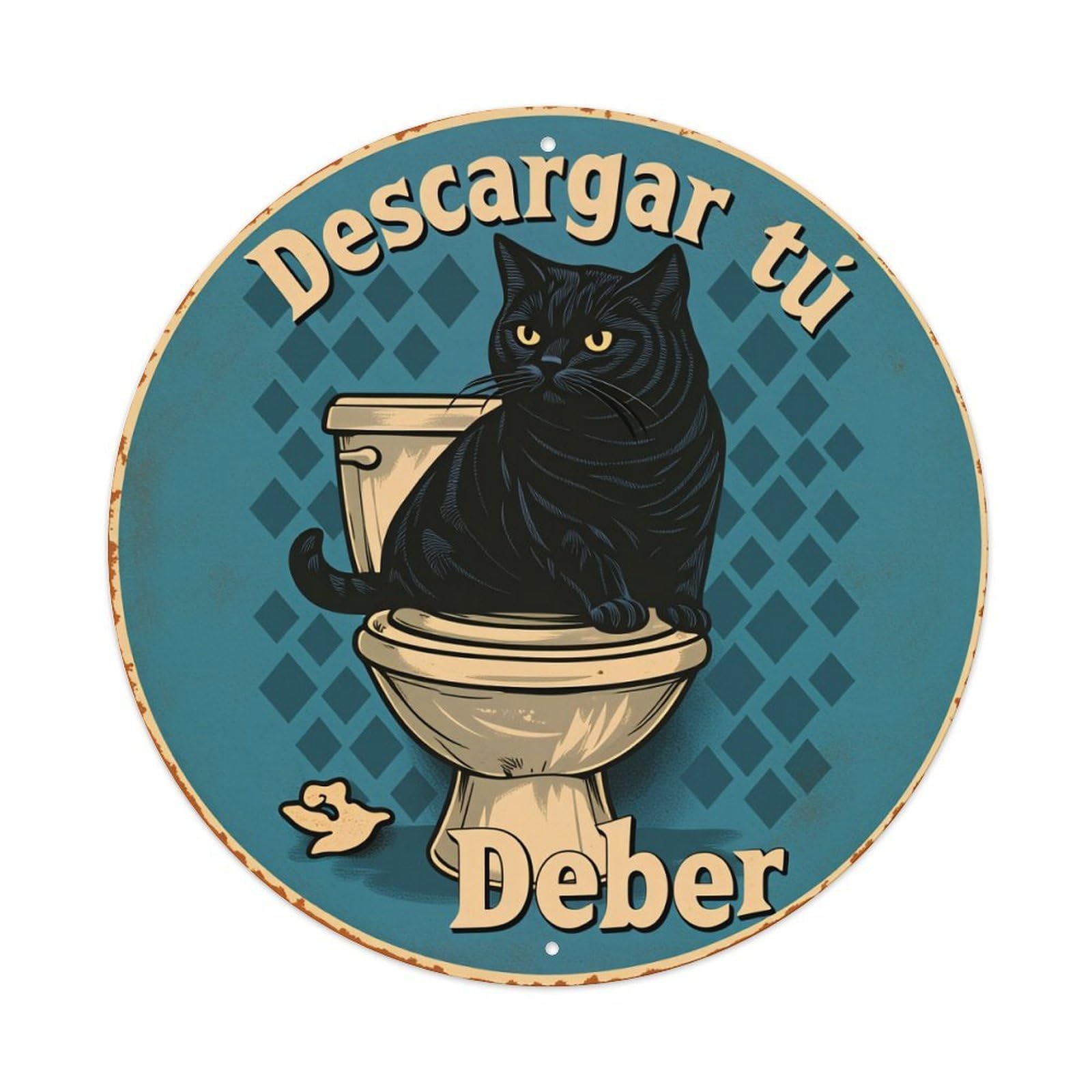 Black Cat Toilet Duck Pattern Round Tin Sign Vintage Style Metal Sign Home Bar Garden Wall Plaque Decor Metal Poster 8x8 Inch