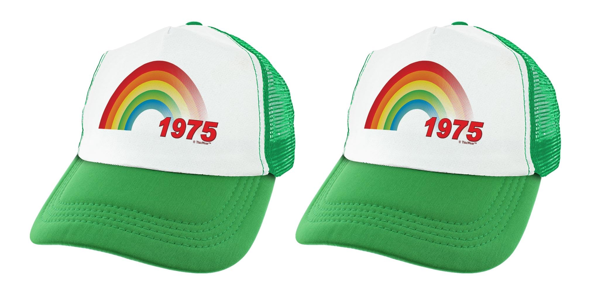 ThisWear 50th Birthday Decorations for Women 50th Birthday Milestone Learning Rainbow 1975 2-Pack Trucker Hats Green