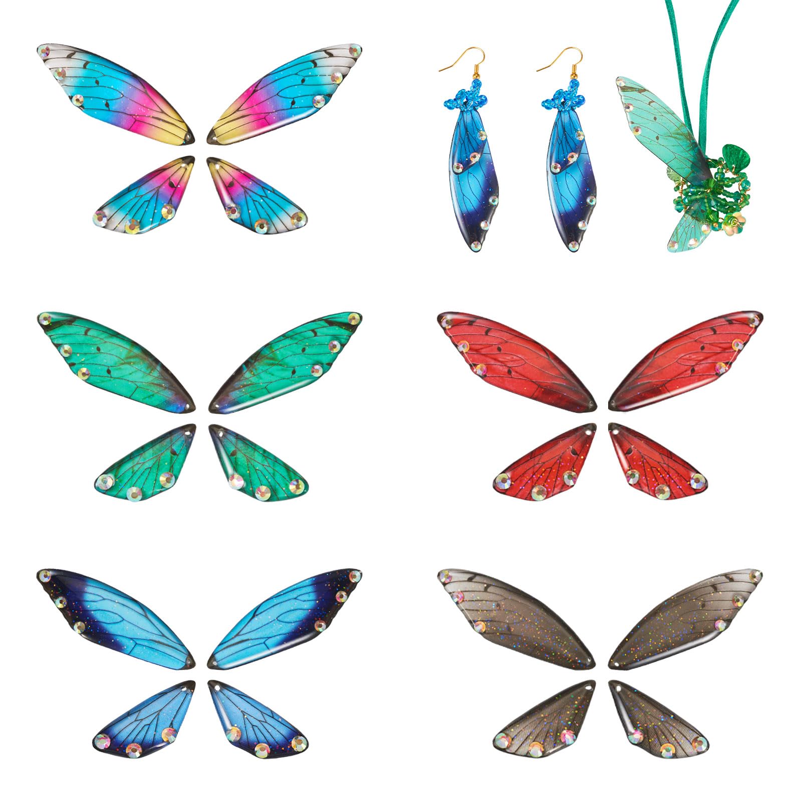 PandaHall 20pcs Butterfly Wings Charms Resin Insect Dragonfly Wing Pendants with Rhinestone for DIY Earring Necklace Jewellery Making Crafts