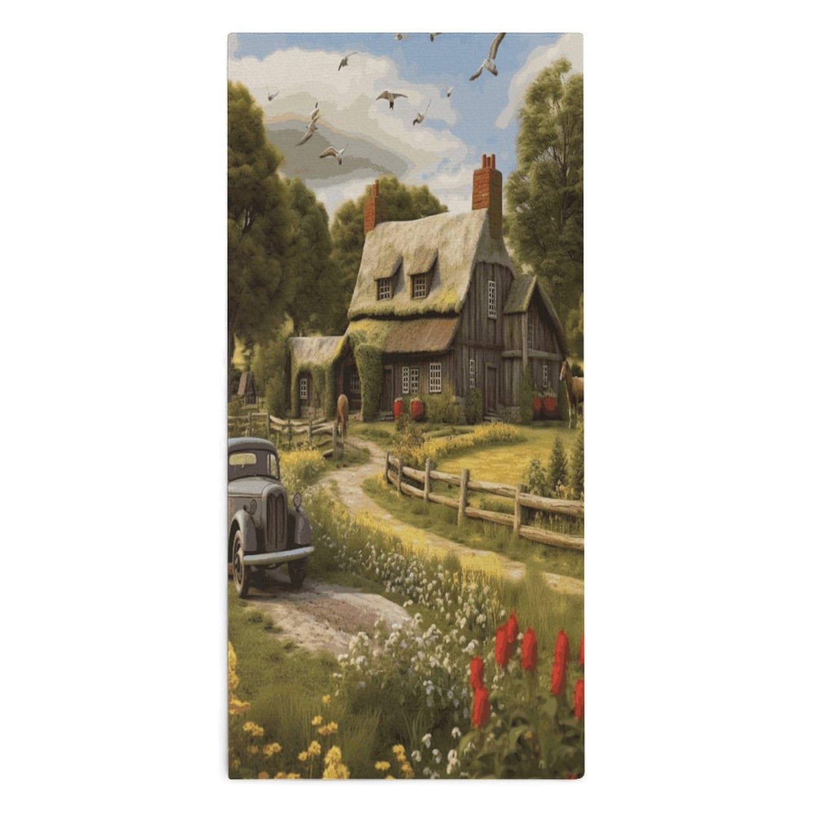 Fodpand Style Farm Thatched Cottage Microfiber Towels, Decorative Bath Towel Soft & Lightweight, Hand Towels Multipurpose Use For Bathroom, Pool, Gym, Spa, And Hotel Use
