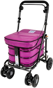 The Prestige Ultimate Shopper Folding Shopping Trolley with Seat, Handbrake, 4 Swivelling Wheels, Purple