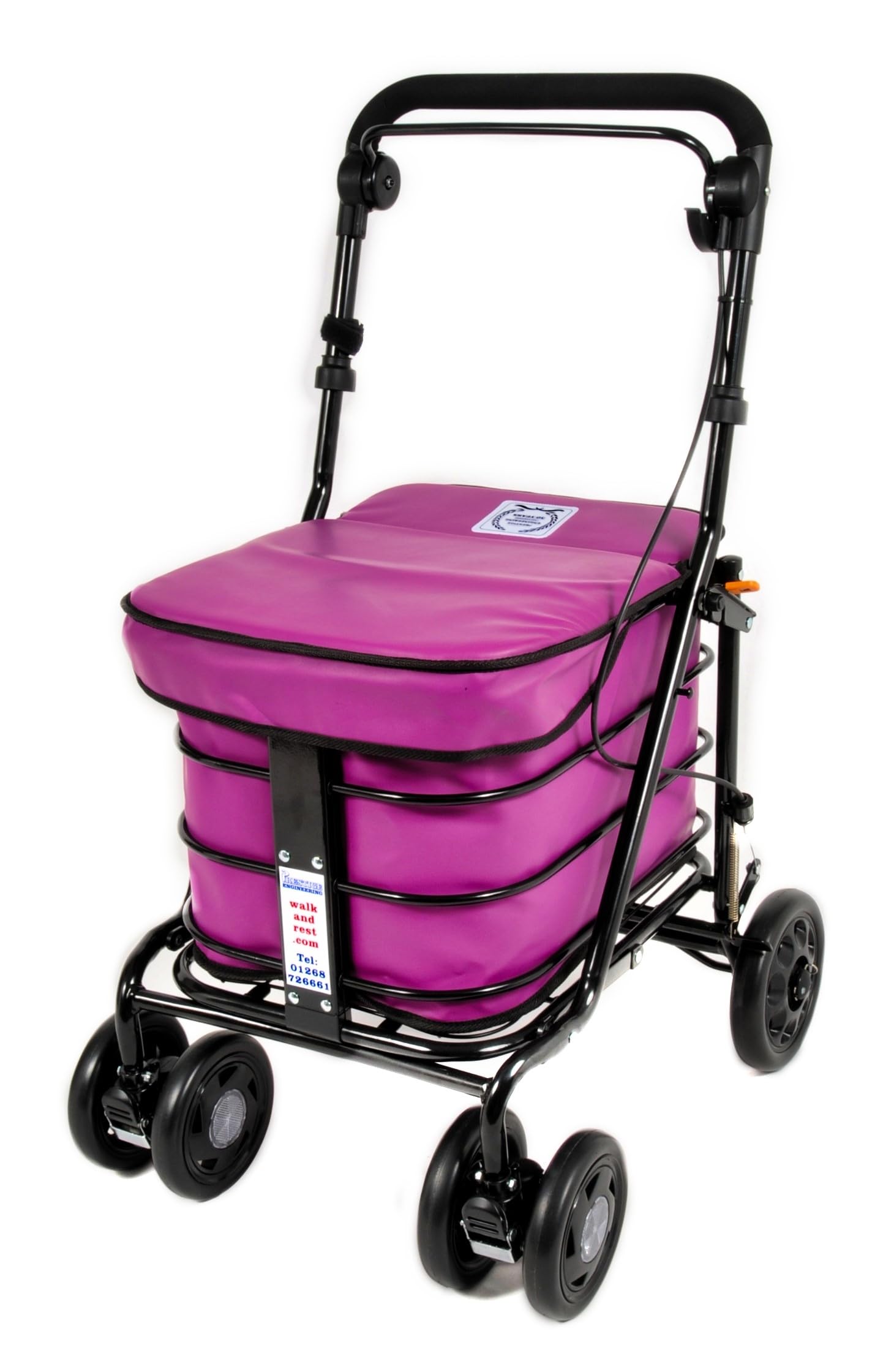 Walk and Rest The Prestige Ultimate Shopper Folding Shopping Trolley with Seat, Handbrake, 4 Swivelling Wheels, Purple