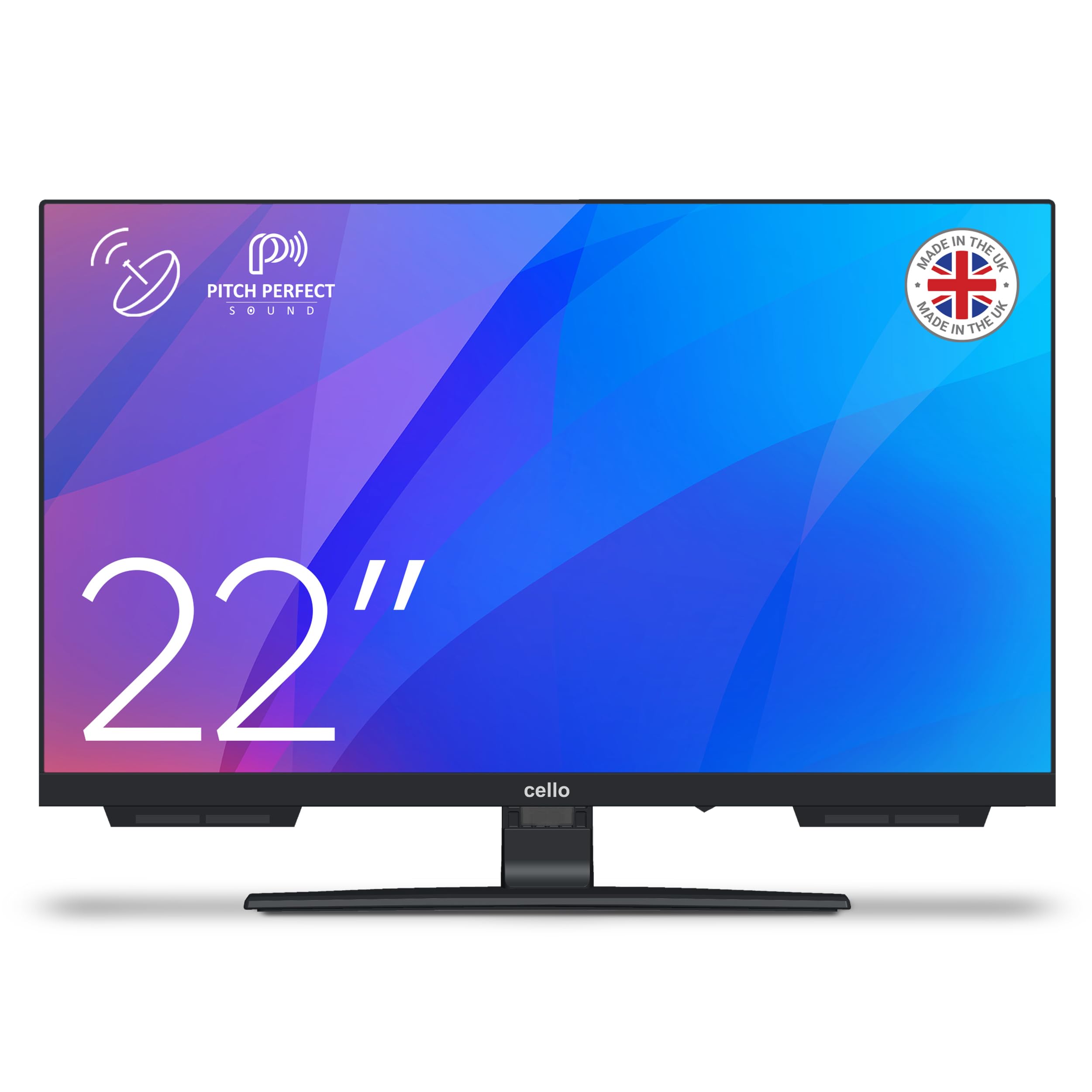 Cello C2224SH 22" FULL HD telewizor LED z bezramkowym potrójnym tunerem (DVB-C/-S2/-T2) "Pitch Perfect Sound", idealny do małych pomieszczeń Made in Europe [2024]