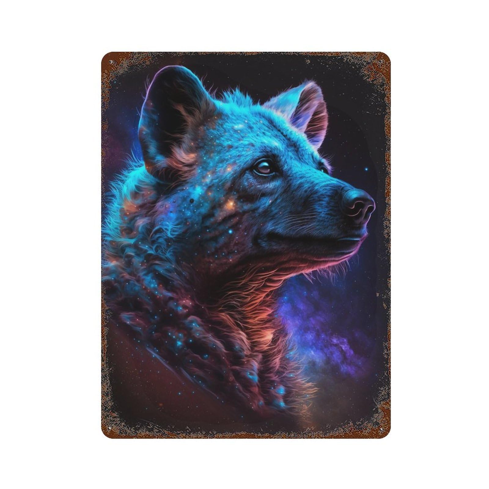 Cosmic Wolf Portrait-24 Decorative Tin Sign 15.7"x11.8", Shabby Chic Decor for Garage, Pub Or Kitchen