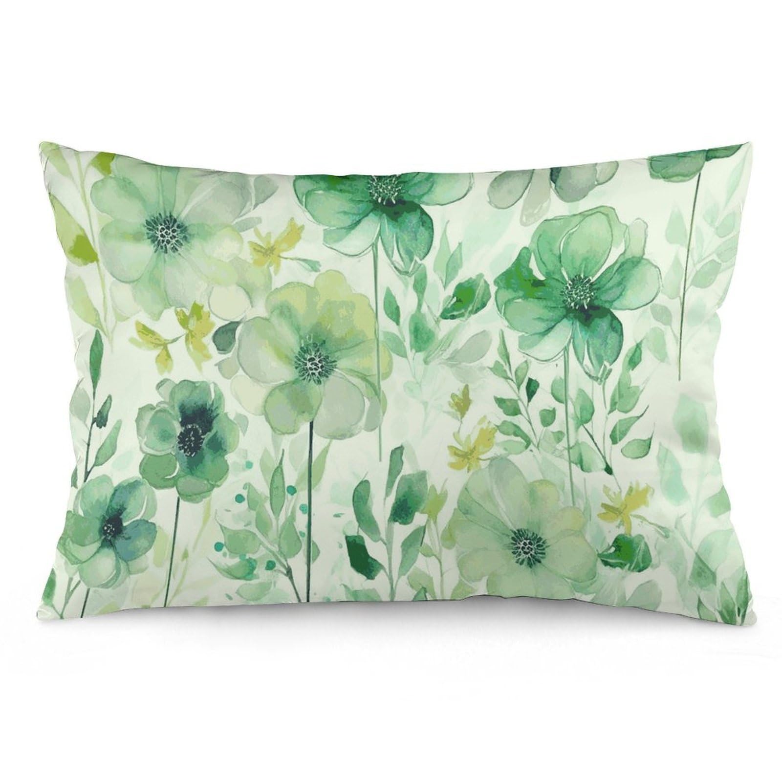 2 Pack Pillow Cases for Hair and Skin, Soft Breathable Pillow Case Covers with Hidden Zipper, Watercolor Green Flowers Pillowcase 16 "x24 Pillow Covers for Sleeping Gift