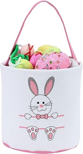 Miniatura 10 de XinblueCo Cesta de béisbol Cestas de Pascua para lona Cestas de caza de huevos de Pascua