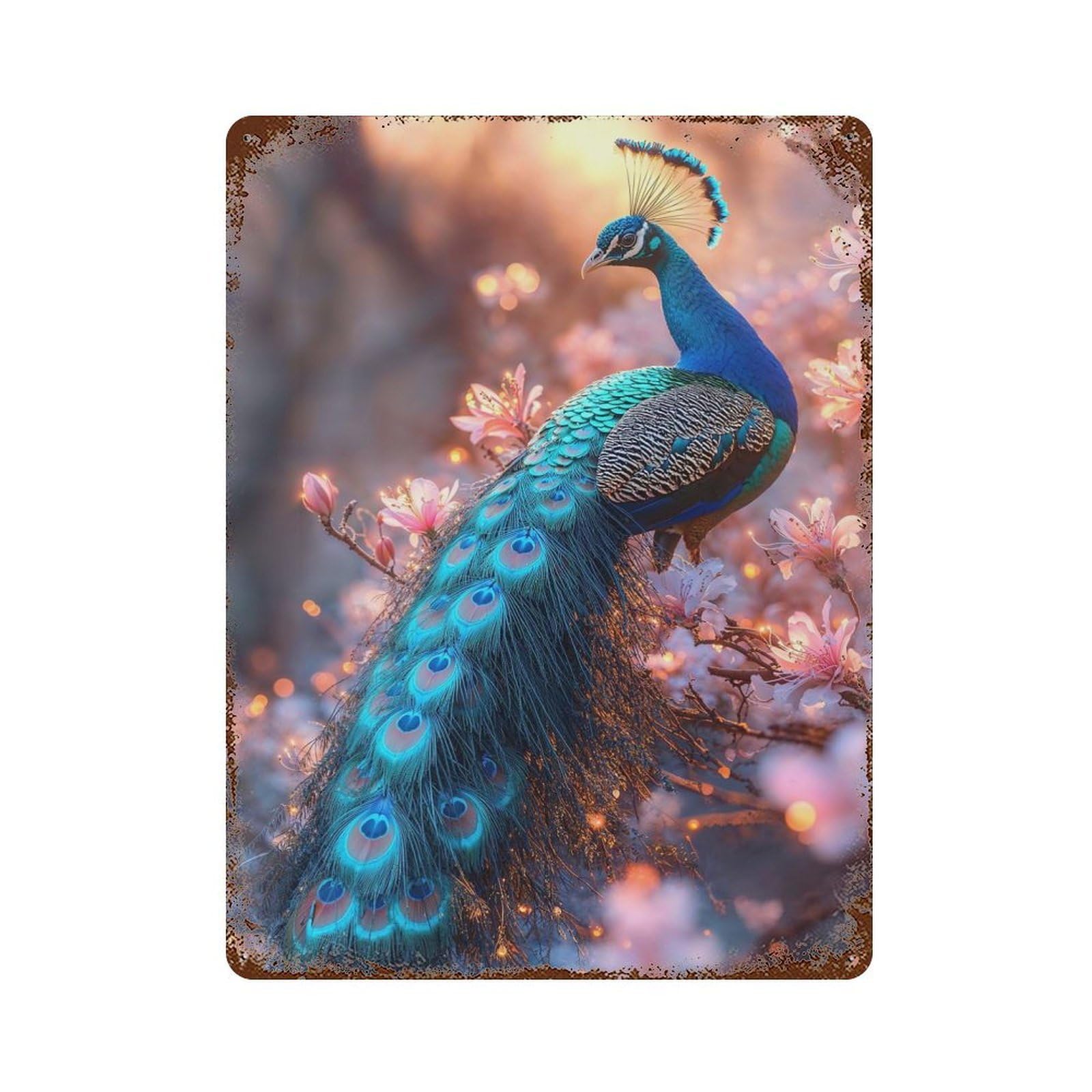 Garage Style Peacock in Bloom Vintage Rust Metal Sign 15.7"x11.8", Industrial Home Decor for Bar And Workshop