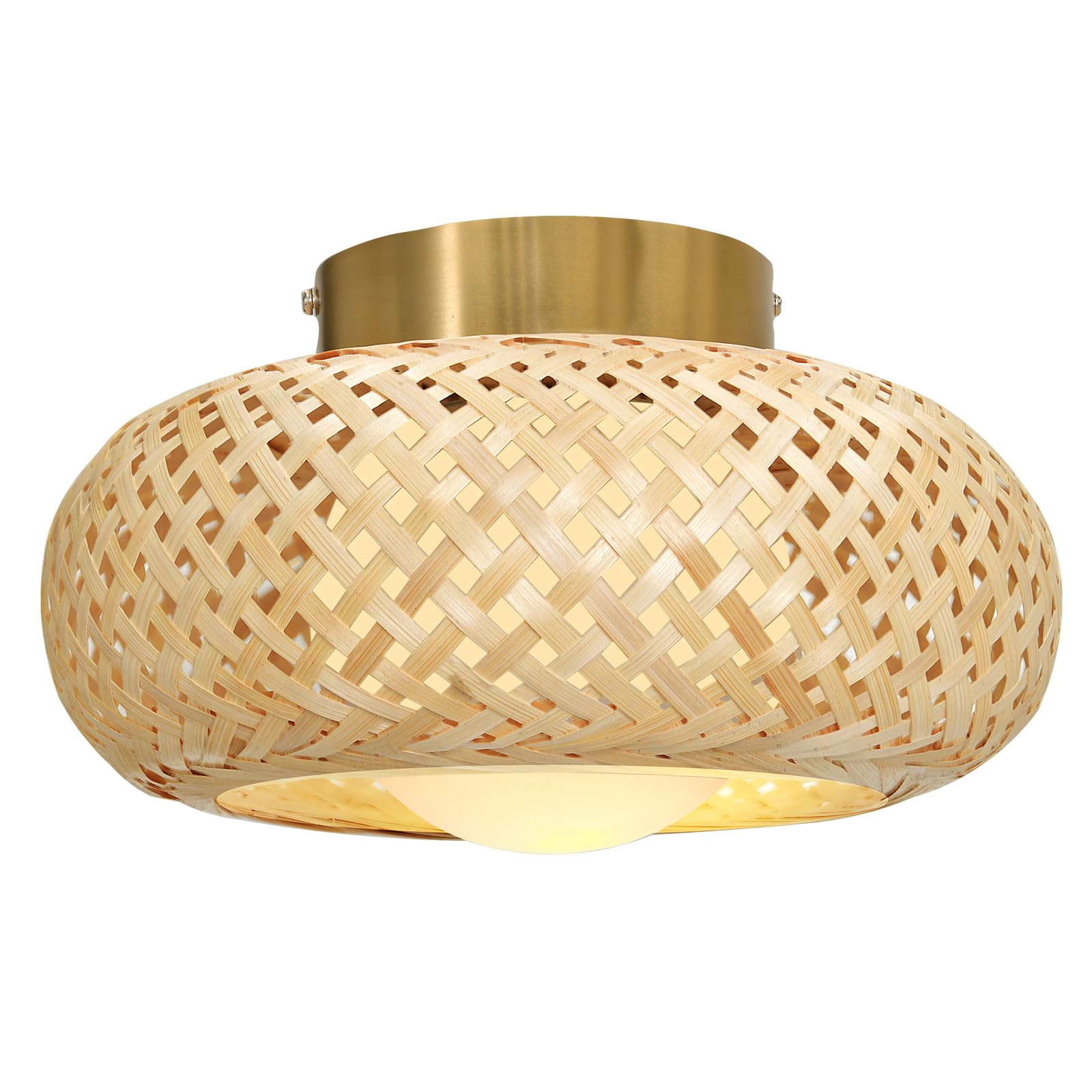 Folux Boho Light Fixture Ceiling Mount, Bamboo and Opal Glass, Mini Size 9.8’’, Hand-Woven Bamboo, for Hallway Entryway Be...