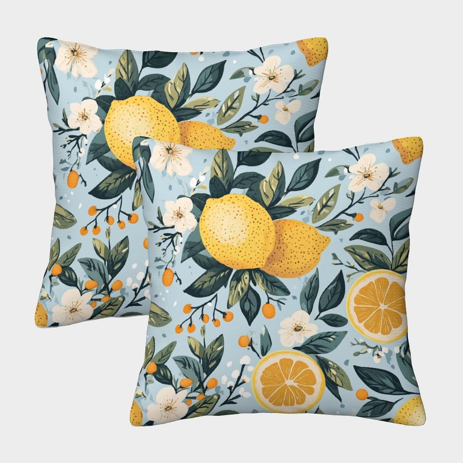 kaiyun 2 Pack 45x45cm Pillow Cases,Lemons And Oranges - Citrus Fruits Decorative 3D Printed Cushion Cover,sofa Bed Decorative Cushions