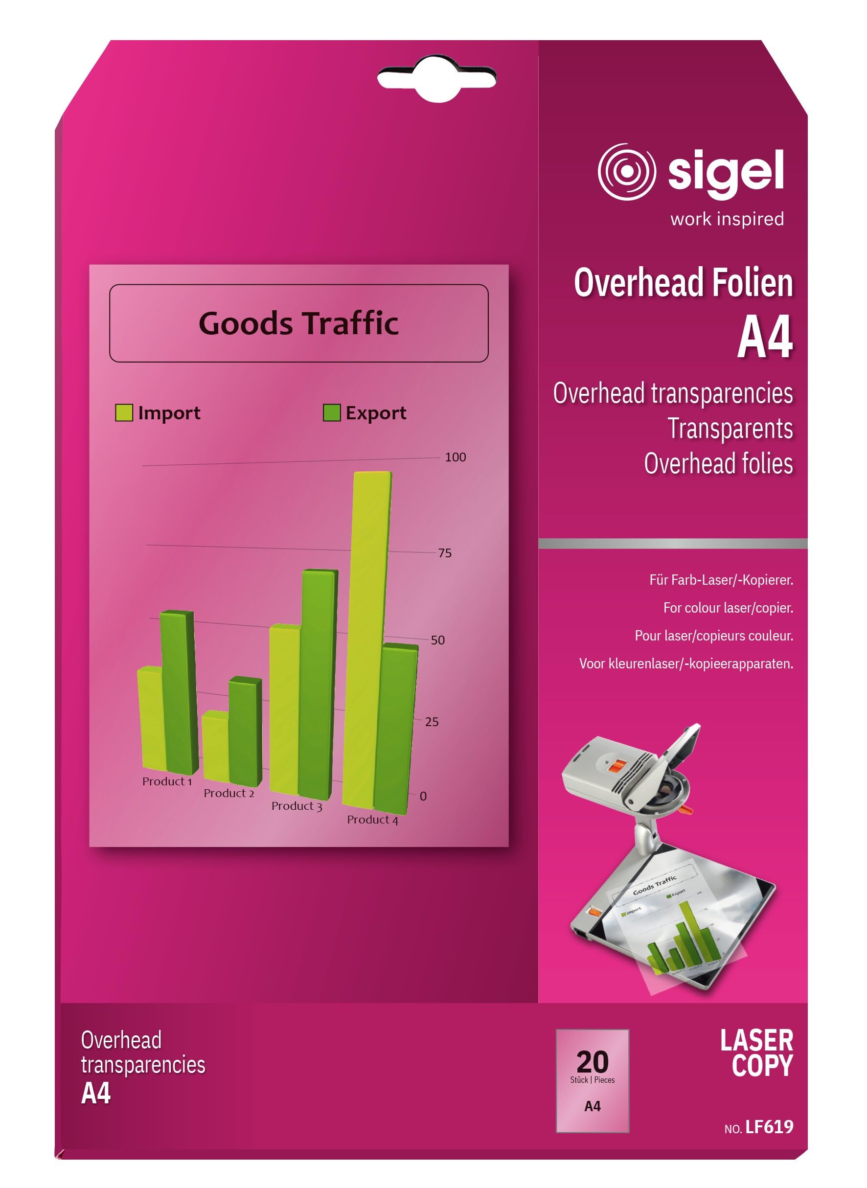 SIGEL Lf619 Paquet de 20 Feuilles Transparents pour Rétroprojection, 21 X 29,7 cm | LF619, Paquet de 20 feuilles transparentes pour rétroprojection