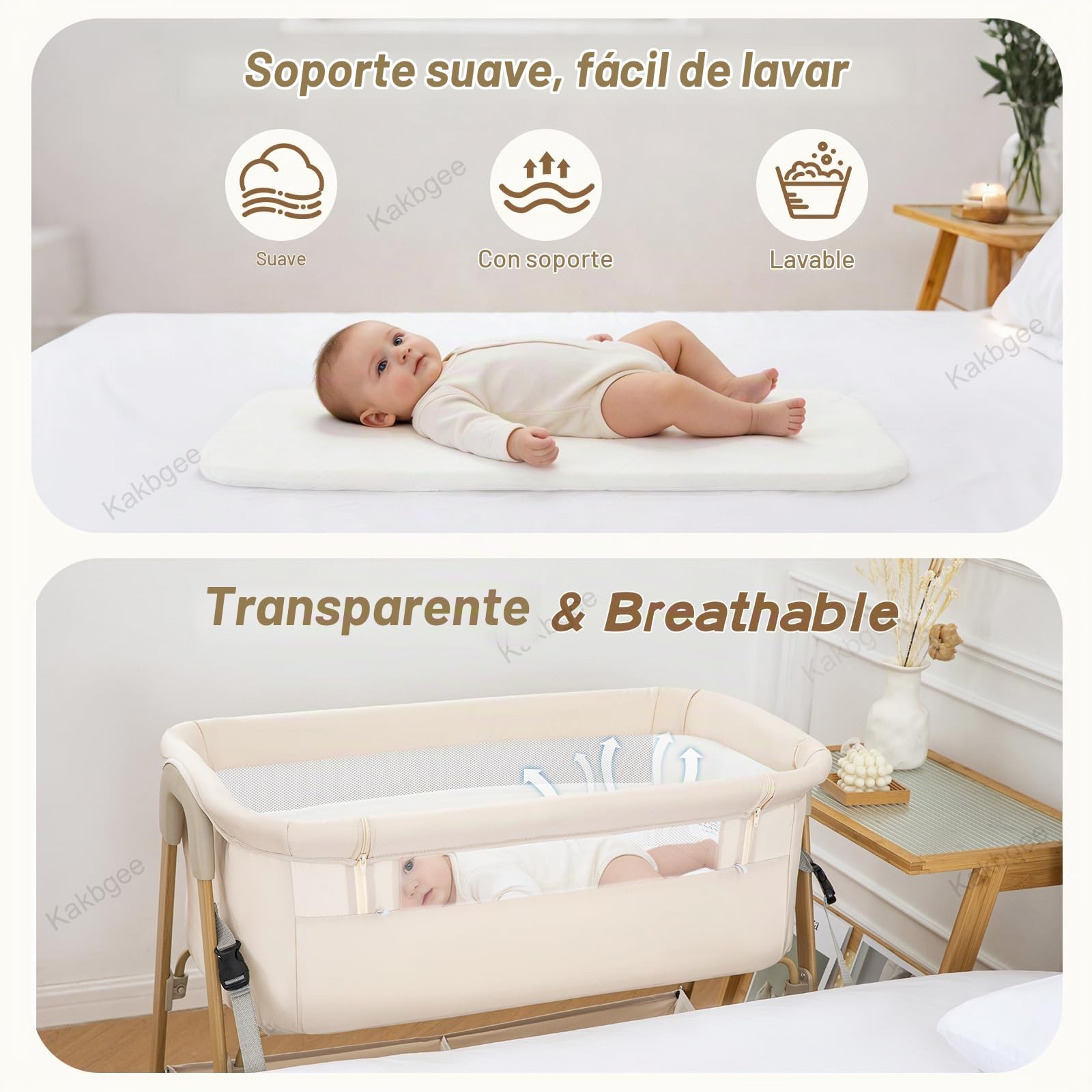 Cuna Colecho, Minicuna Plegable, Moisés con Colchón Lavable, Mosquitera, Bolsa – Cuna De Viaje para Recién Nacidos 0-6 Meses, hasta 9 Kg, Imitación Madera, Caqui