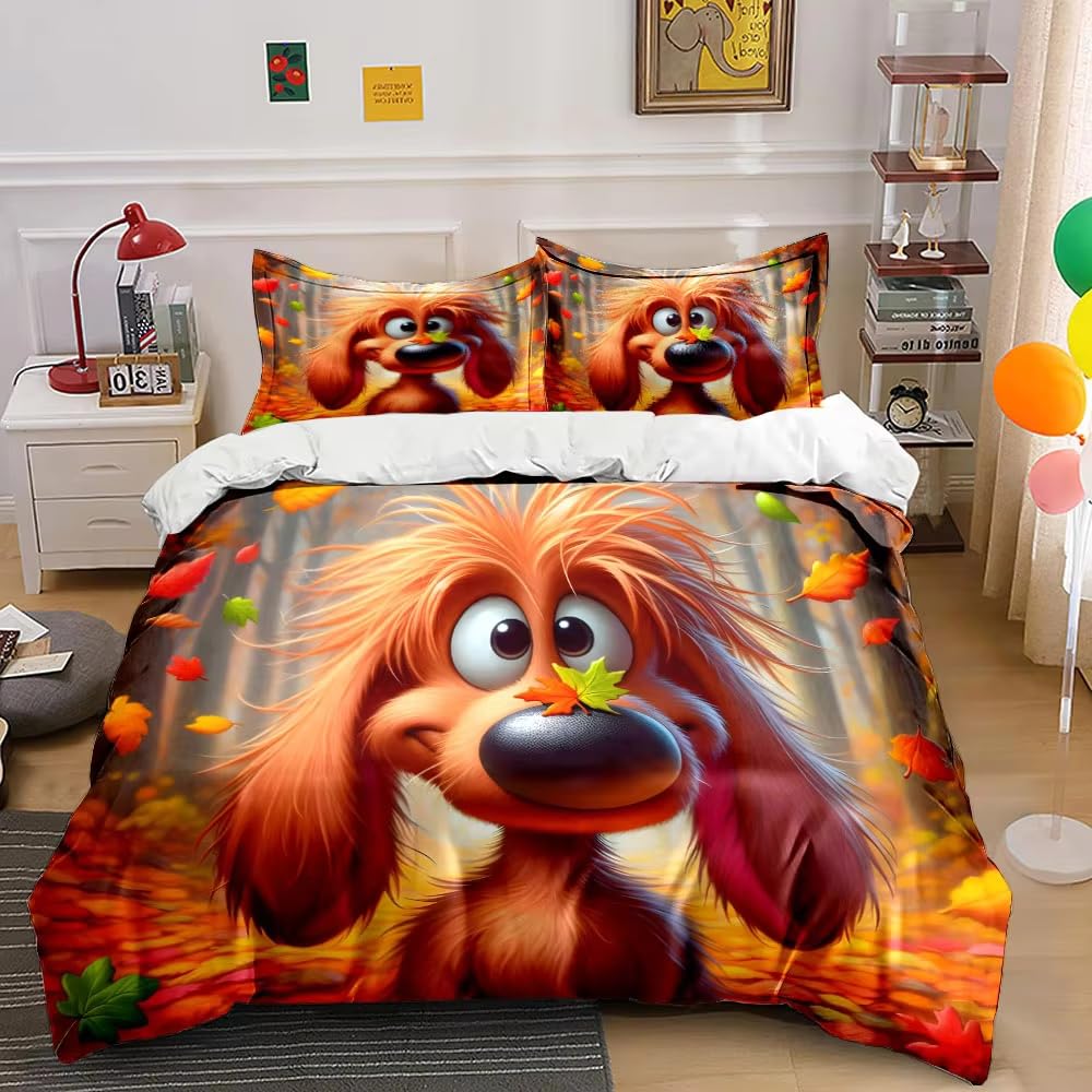 Housse de couette 140x200 enfant motif chien avec parure de lit 1 personne et taie d'oreiller 65x65