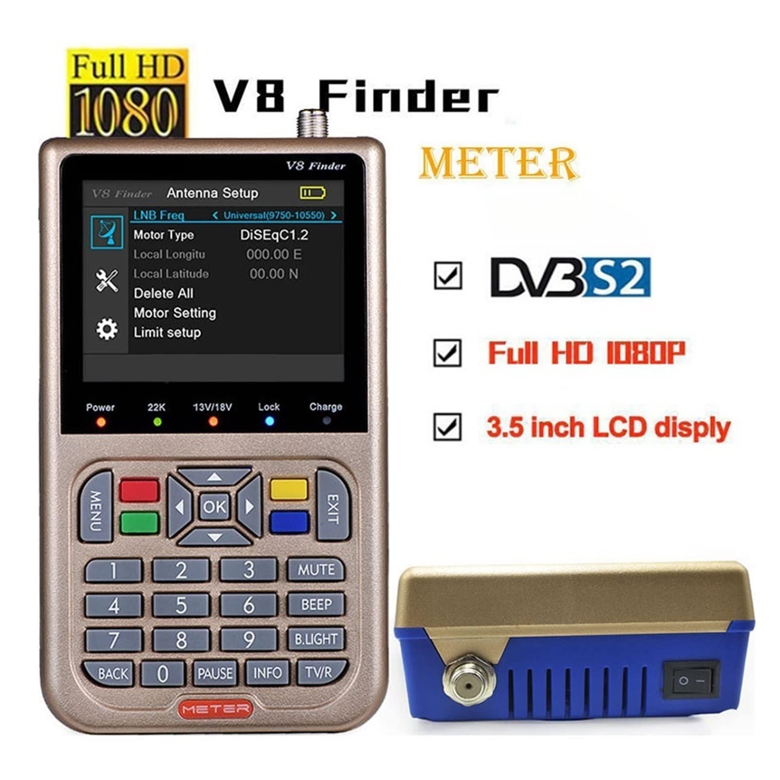 PZPZP TV Signal Finder Meter, V8 Finder Meter(V-73HD) 1080P Version HD Meterdigital Satellite Detector Combination Supports DVB-T2/dvb S2 Meter,for Adjusting Sat TV Dish