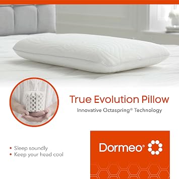 Dormeo True Evolution 4 Ultra-Slim Profile Bed Pillow Breathable Airflow Design for Cool, Fresh Sleep, Ideal for Stomach and Back Sleepers