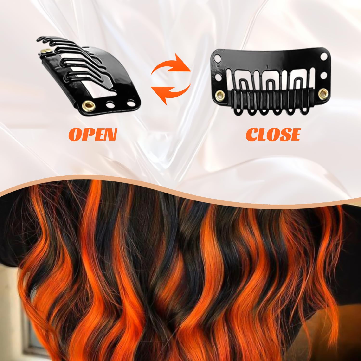 10 Pcs Coloured Hair Extensions, Orange-red, 22 inches - Image 4