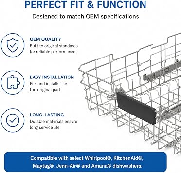 WPW10253040 Dishwasher Upper Dishrack - 9.92 L X 19.2 W X 6.5 | Compatible with Whirlpool Kenmore KitchenAid Mtag - Replaces 8539220, 8561728, 9744291, W10253040 and more