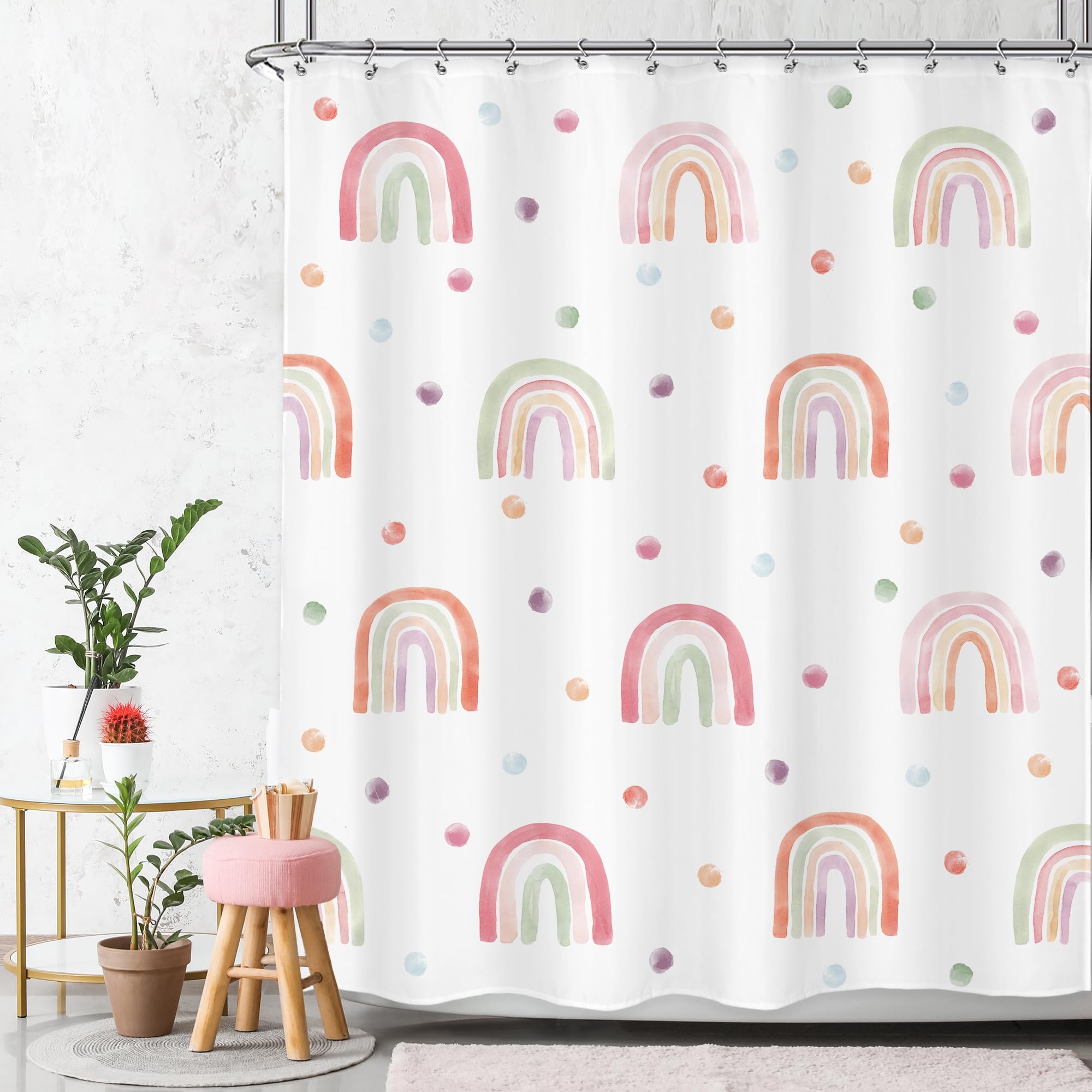 Kids Rainbow Shower Curtain For Girls Boho Pink Polka Dot | Desertcart  Seychelles, image size:2000x2000