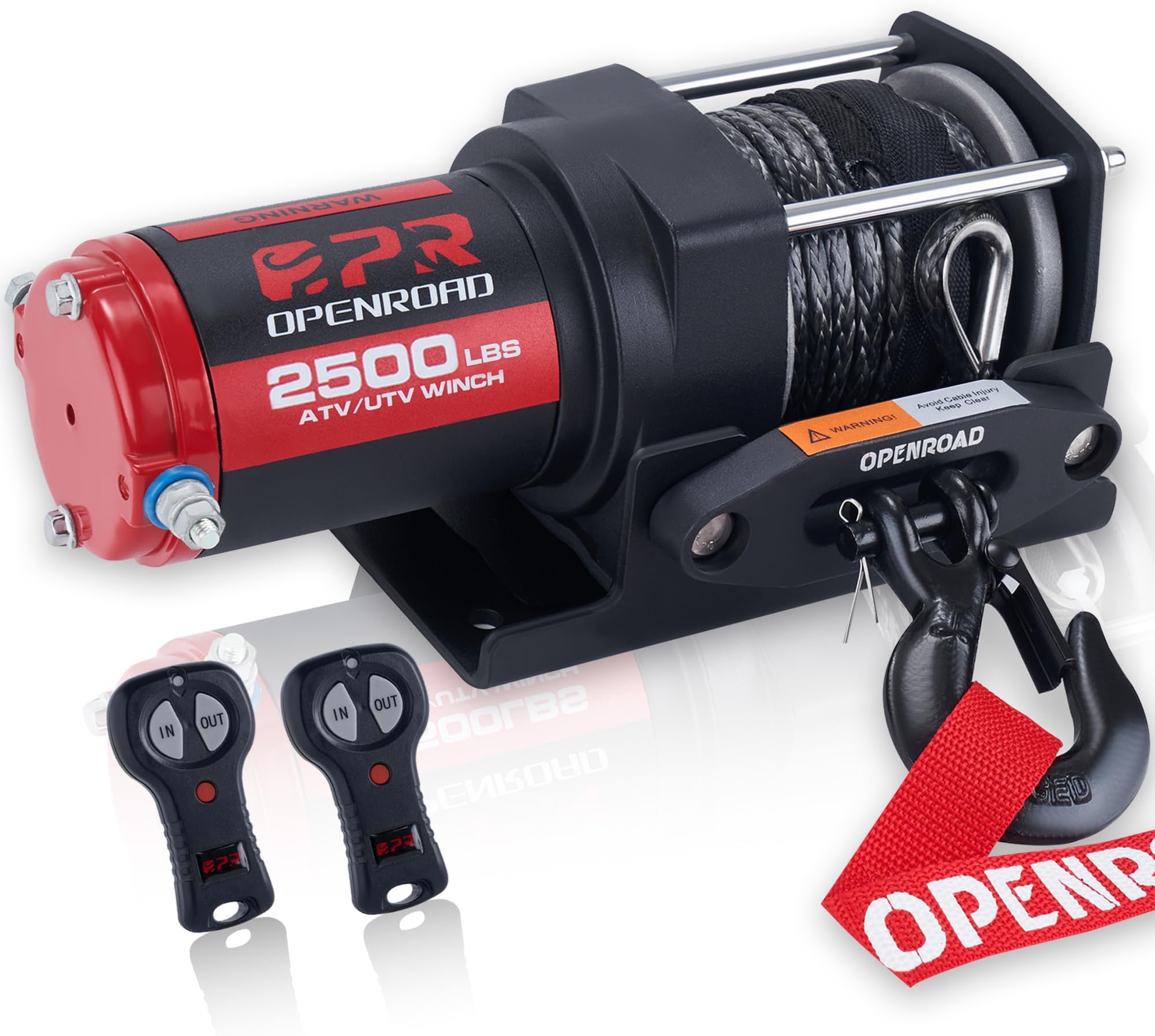 OPENROAD 2500 lb ATV/UTV Winch,12 V Towing Off-Road Electric ATV Winch with 3/16"×50'Synthetic Rope,Wireless Remote and Mounting Plate (2500lb)
