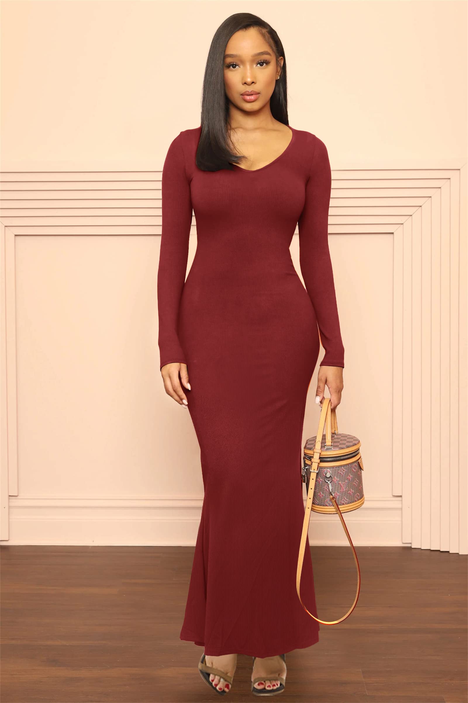 Hafailia Damska casualowa miękka długa sukienka halowa, seksowna sukienka bez rękawów, bodycon, sukienka maxi, wieczorowa formalna sukienka koktajlowa
