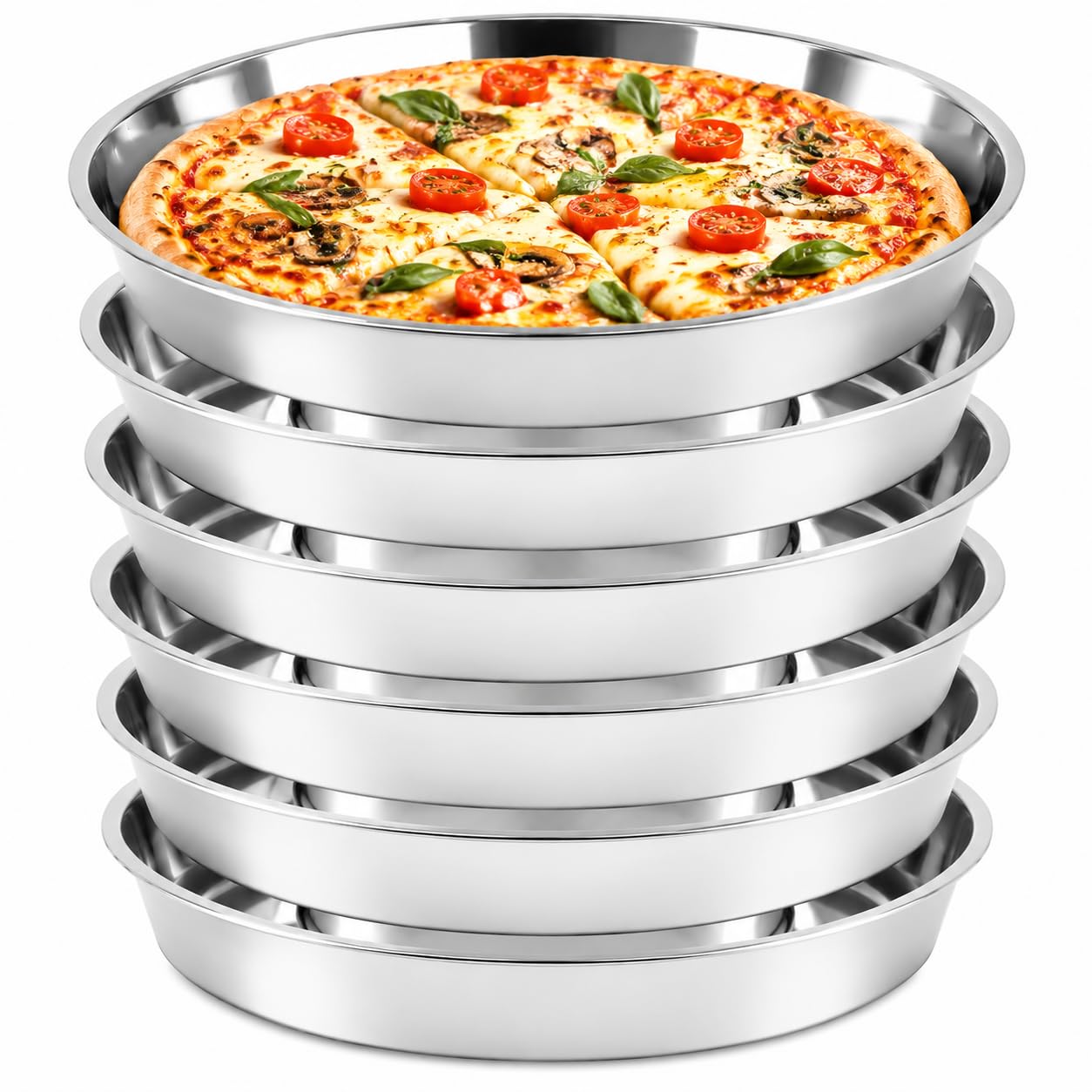 YQGQSUAK 6 Pack Stainless Steel Deep Pizza Pan, Large 11 inch Pizza Tray, Round Pizza Baking Pan for Oven, Non-Stick Metal Pizza Plate for Pie Cookie Pizza Cake, Dishwasher & 200 ℃ Oven Safe