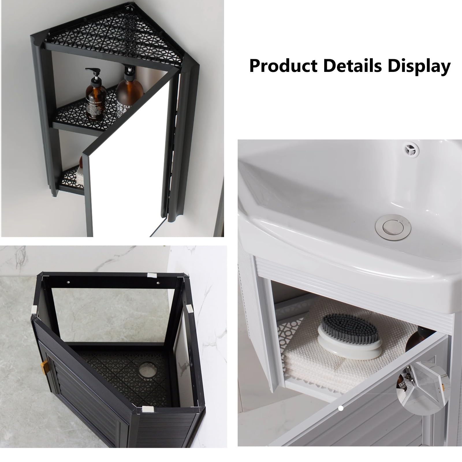 SDdPulse Armadietto da bagno moderno ad angolo con lavabo a parete e rubinetto caldo e freddo, grande spazio per piccoli spazi, ideale per la cucina di casa o P, bianco, 43 cm