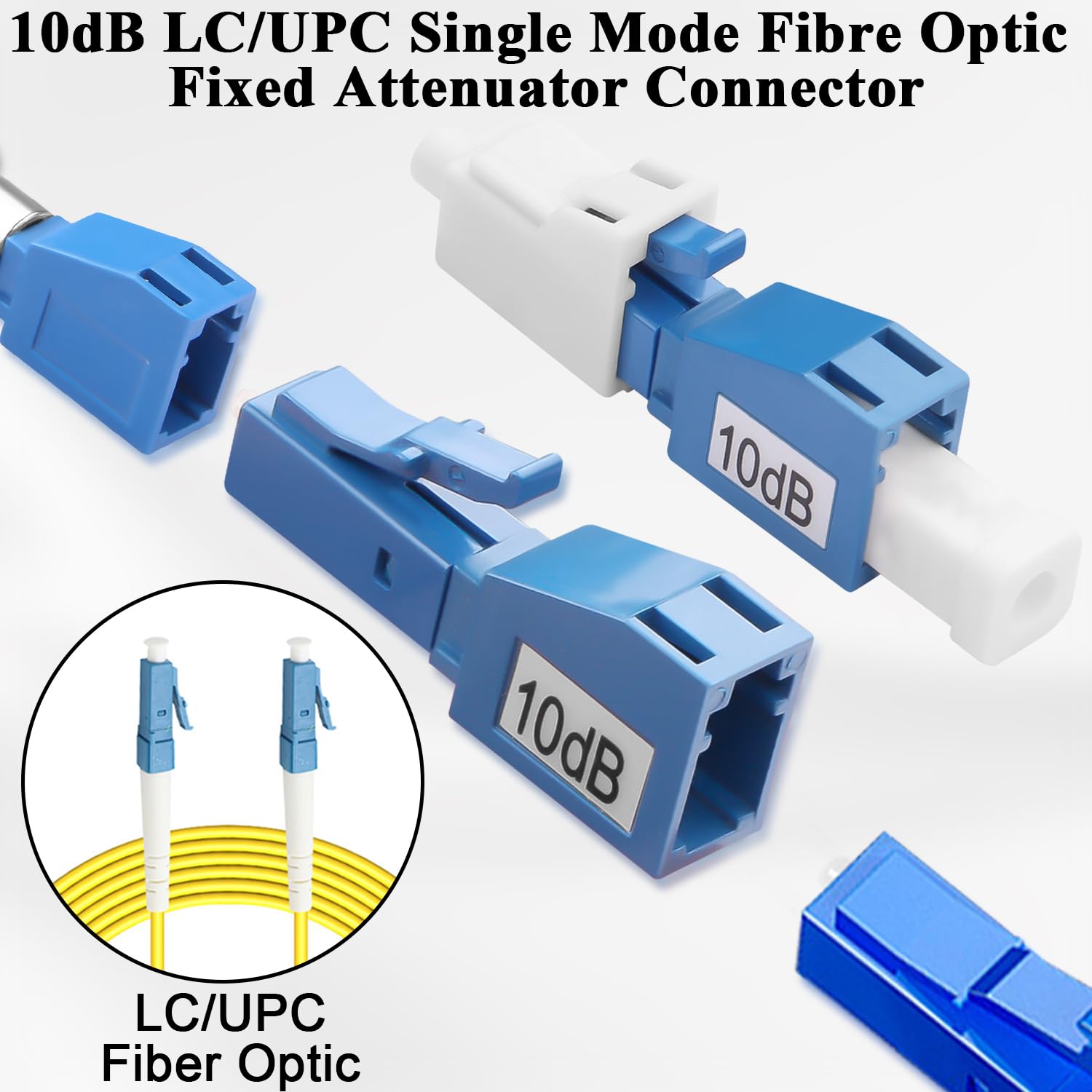 QIANRENON 10dB LC/UPC Attenuatore fisso in fibra ottica LC maschio a femmina Singlemode Attenuatore ottico fisso lc-UPC Fixed Attenuatore, valore di attenuazione 10dB±1, per CATV FTTH