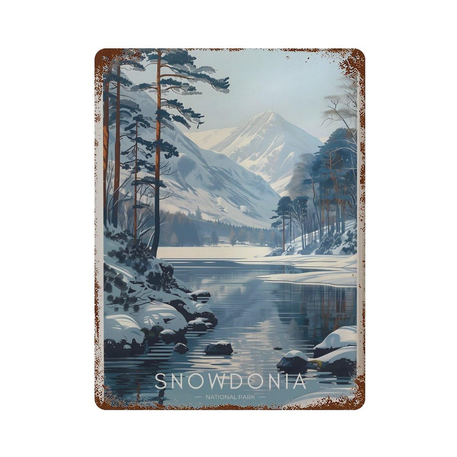 xiaoxiaoshen Snowdonia Winter Landscape Vintage Wales Travel Wall Decor Art Metal Tin Poster Modern Home Decor Art Home Bar Shop Decorations Vintage Sign 40x30cm