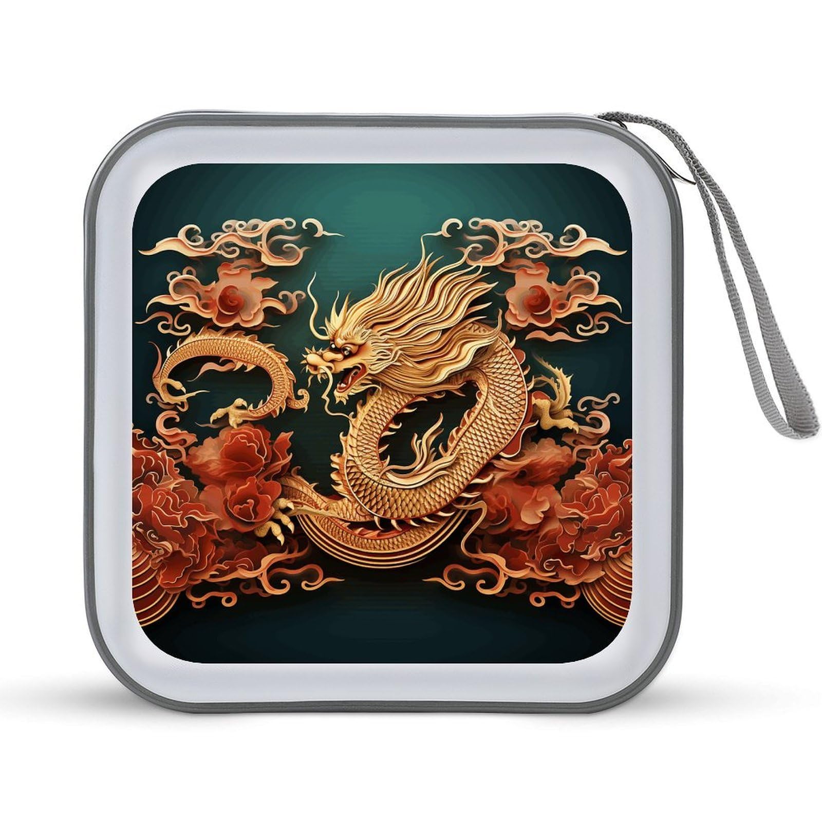VstaDank Dragon Chinese Background CD Case Holder Hard Plastic DVD Case Storage Holders 40 Capacity Large Storage Disc Wallet Bag Portable Zipper CD/DVD Wallet Holder Organizer for Car Home Travel