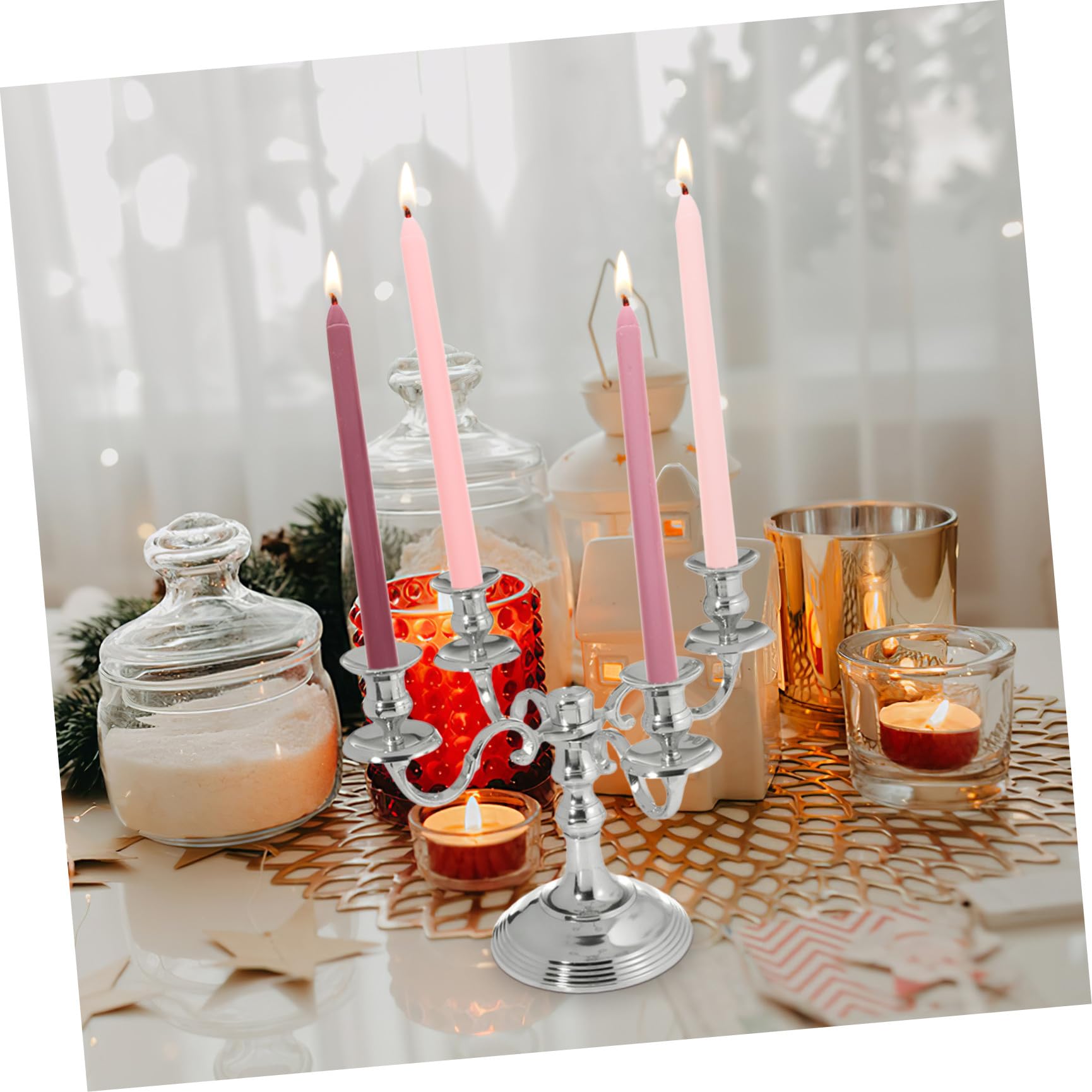 DOITOOL Nordische Duftkerzen 4 Stück Langstabkerzen Geruchlos Rauchfrei Rosa Verlauf Romantische Stimmungskerzen für Dinner und Dekor