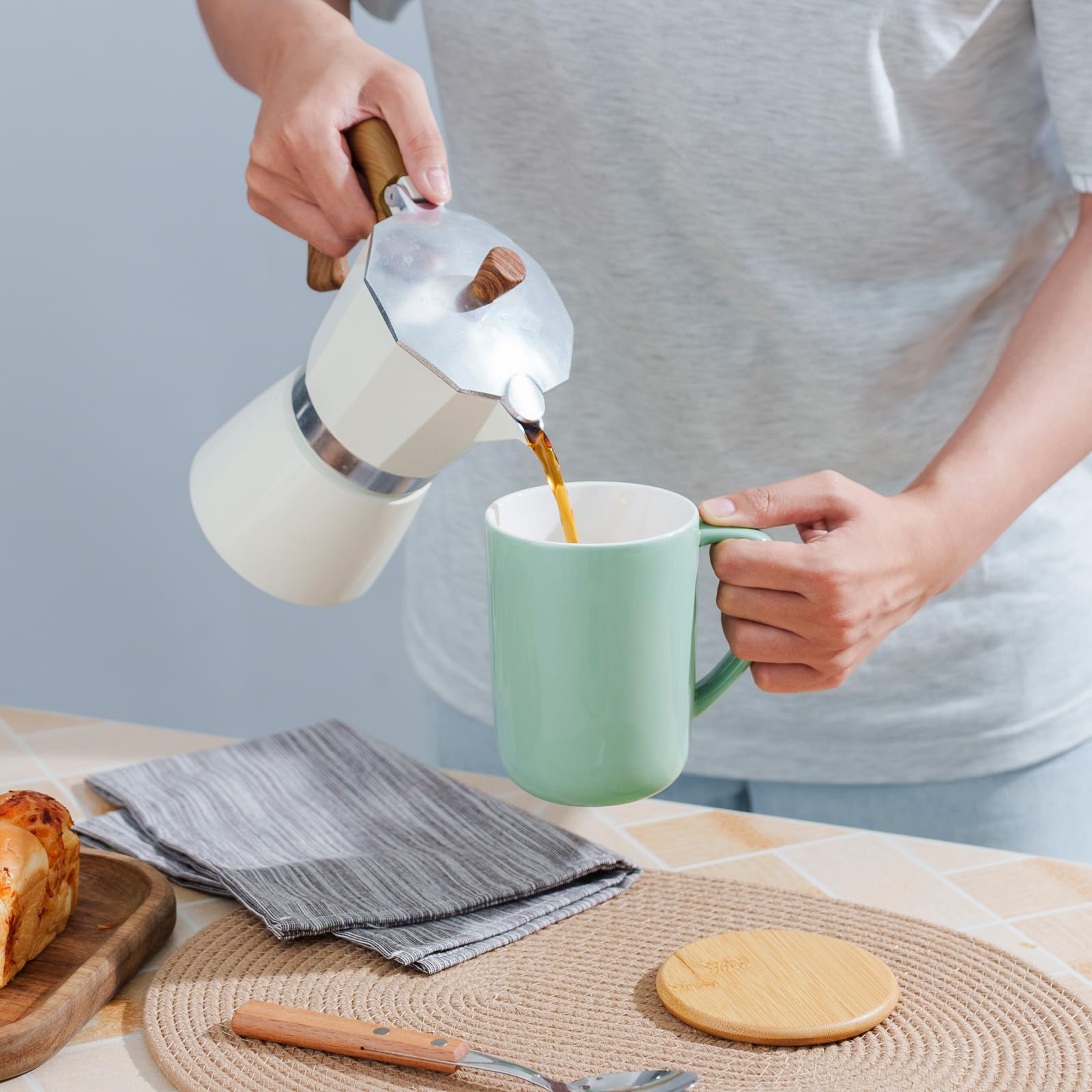 CEEFU Tasse à thé en porcelaine avec infuseur et couvercle, avec filtre et dessous de verre, tasse à thé en vrac, 473 ml, pour thé, café, lait, femme, bureau, maison, cadeau (Vert menthe)