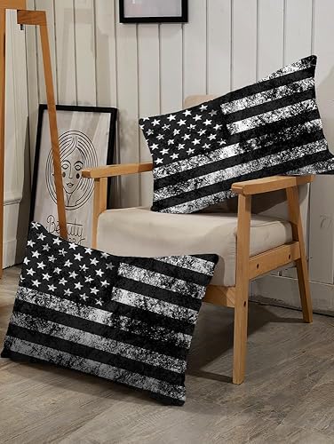 Miniatura 6 de kxry Juego de edredón de bandera estadounidense en blanco y negro tamaño matrimonial para niños y adolescentes, ropa de cama sucia con estrellas y