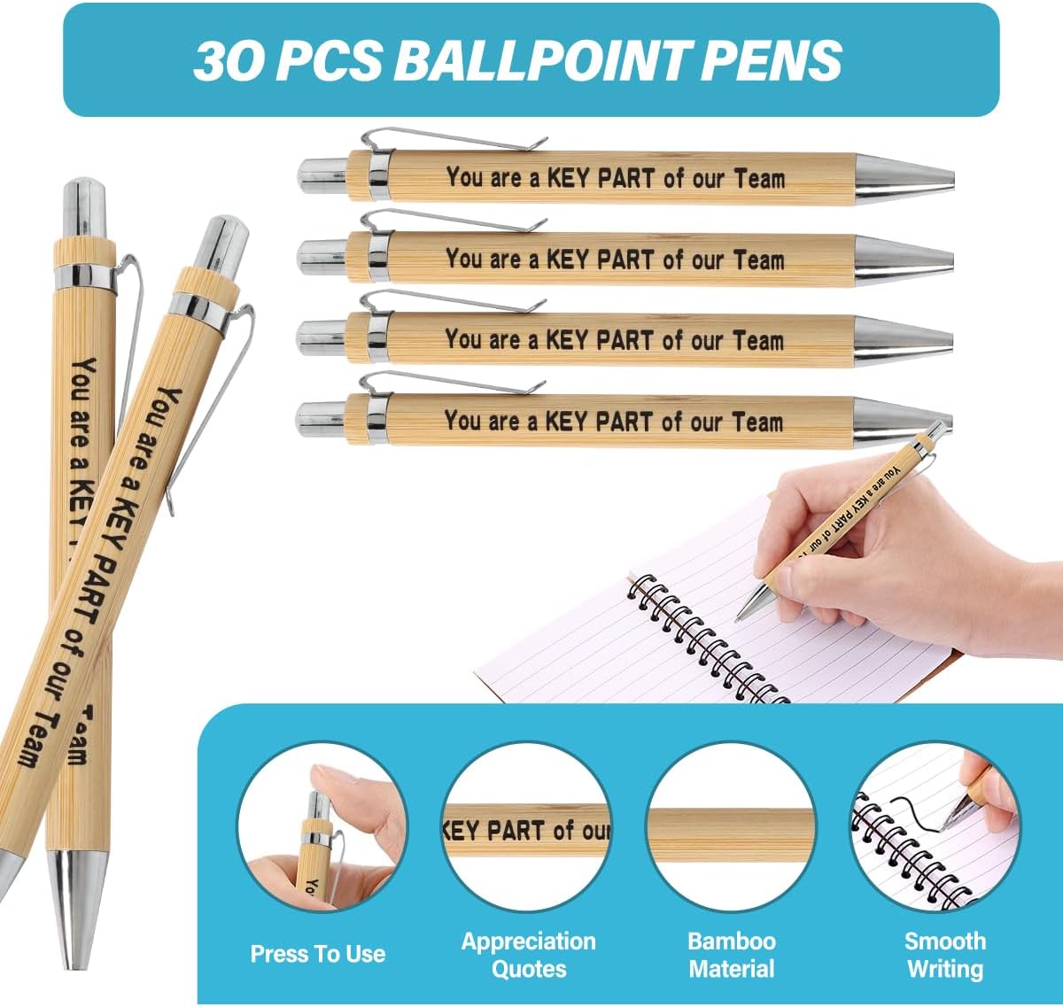 30 Sets Employee Appreciation Gifts Bulk Team Together Thank You Gifts Inspirational Spiral Notebook with Sticky Note Motivational Bamboo Pens for Team Nurse Teacher Employees Coworker - Image 3