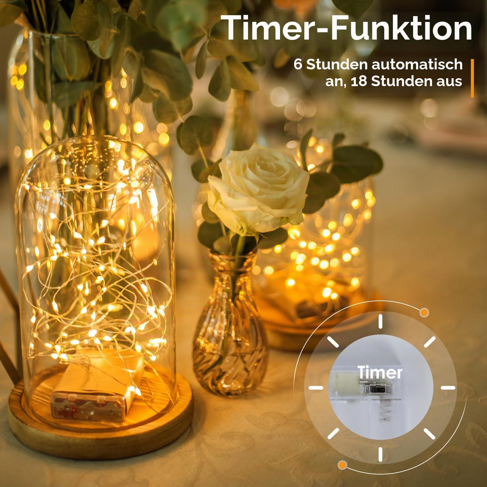 litogo LED Lichterketten Batterie mit Timer, 50 Stück 5M 50er Micro LED Lichterkette Draht Innen Batteriebetrieben für Party Weihnachten Weihnachtsbaum Halloween Hochzeit Deko(Warmweiß)
