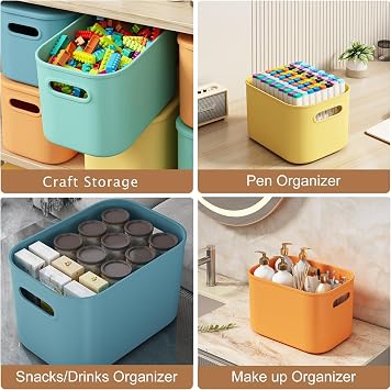 ORGIDOL 8 Pack Colorful Storage Bins with Lids Stackable Storage Container for Organizing, Storage Boxes with Handle for Shelves, Cube Storage Bin for Craft, Snacks, 9.85x6.9x5.7 inch