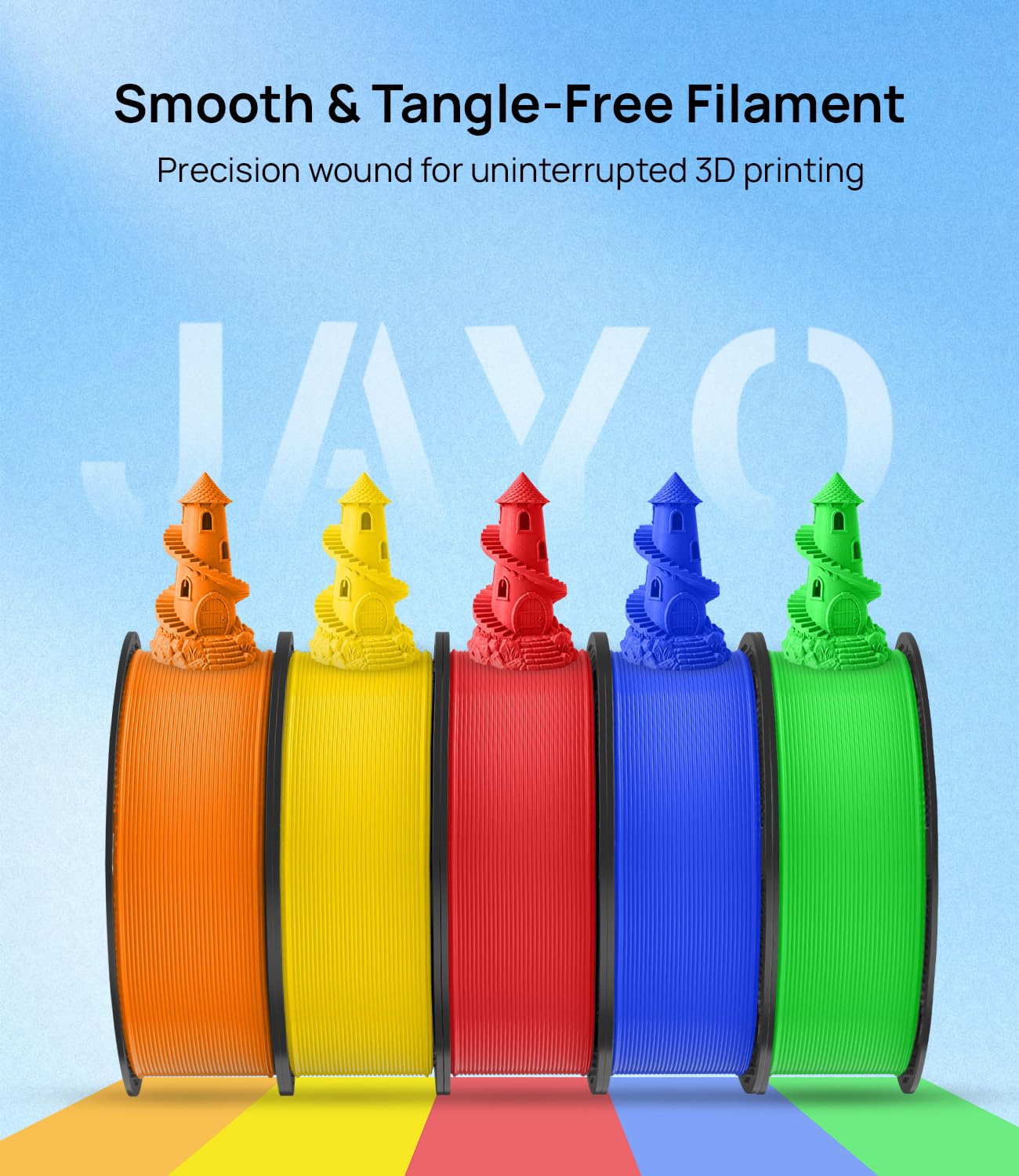 JAYO PLA Filamento 1,75 mm Bundle 4.4KG, Filamento per stampante 3D, Precisione dimensionale +/- 0,02 mm,Filamento ben avvolto, 4 Bobine, Rosso + Blu + Giallo + Arancione