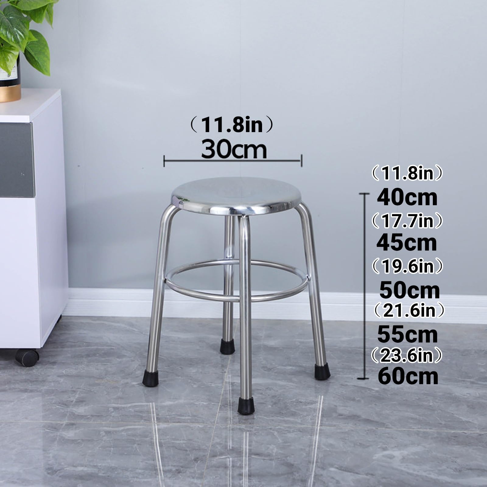 Tabouret da bar rotondo in acciaio inossidabile senza schienale, sedia da bancone industriale in metallo per isola cucina, casa, ristorante, uso commerciale(45cm/17.7in)